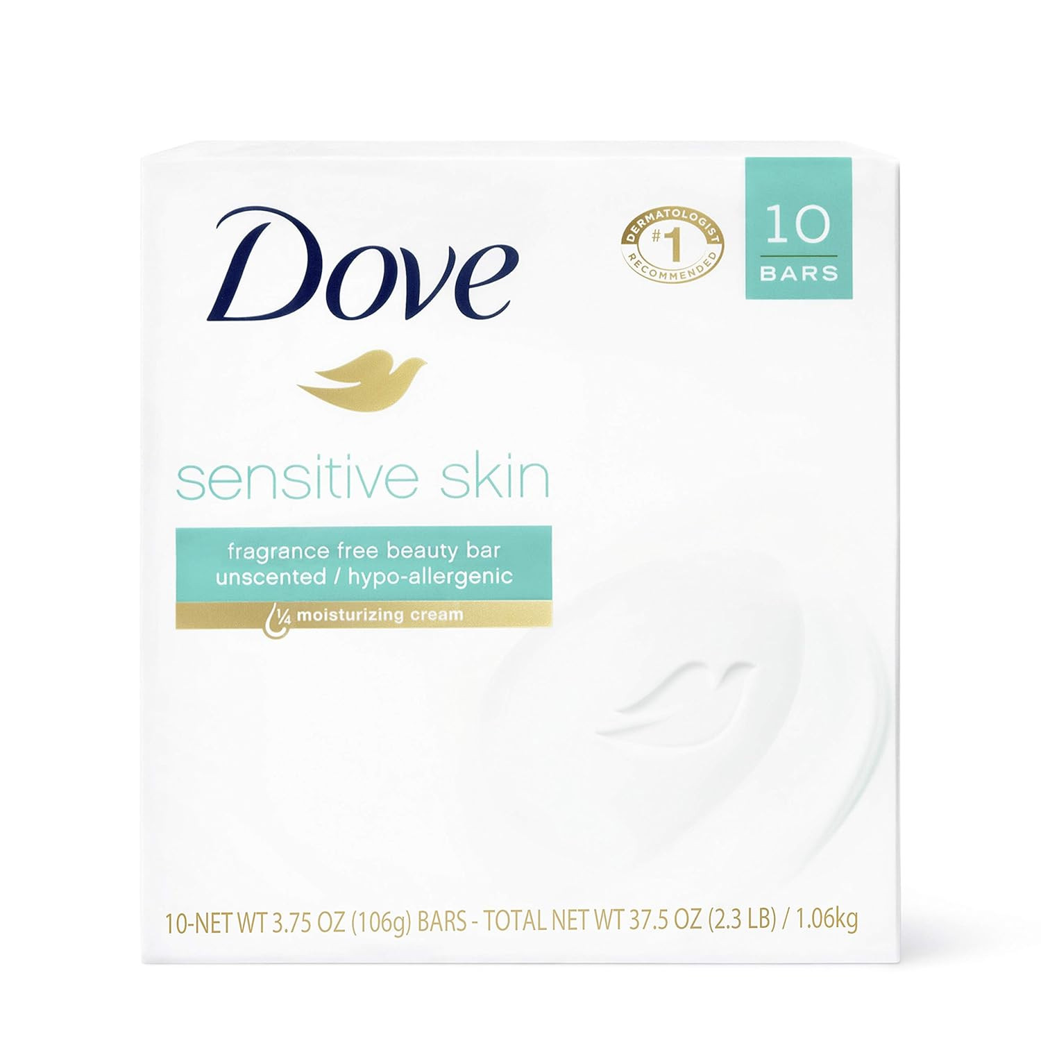 Dove Sensitive Skin Beauty Bar, Fragrance-Free, 8 Bars, 3.75 Oz Each