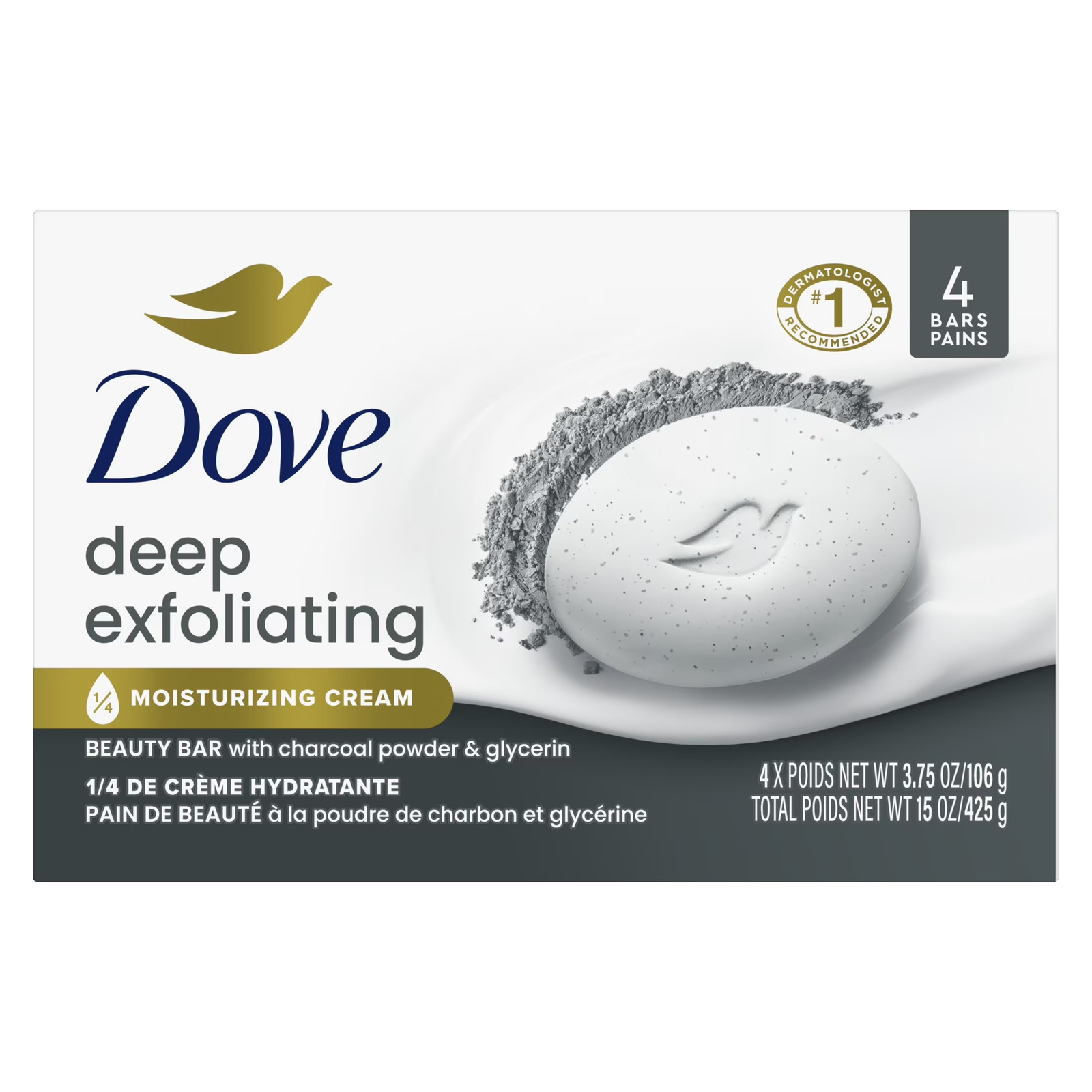 Dove Beauty Bar Soap for Women Deep Exfoliating Charcoal Powder & Glycerin All S