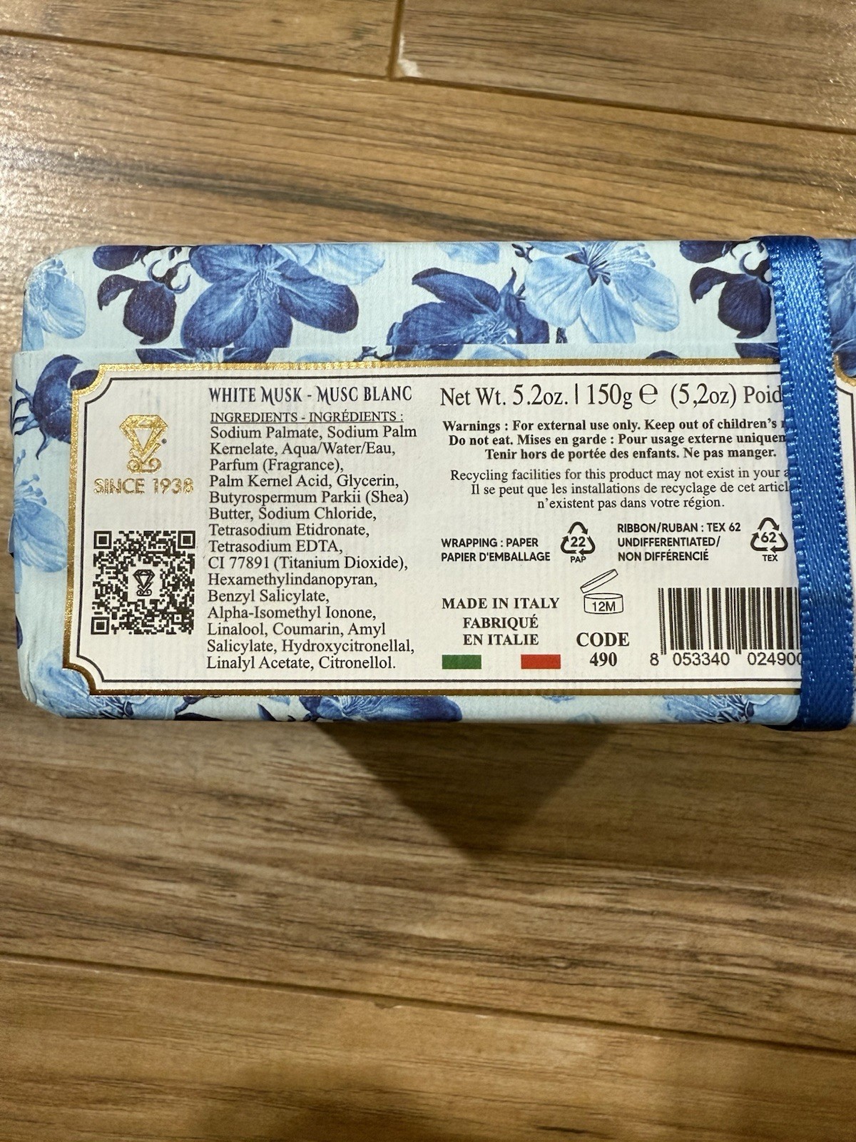 ZENI White Musk FINE TRIPLE MILLED SOAP BAR (3 BARS )5.3OZ EACH MADE IN ITALY