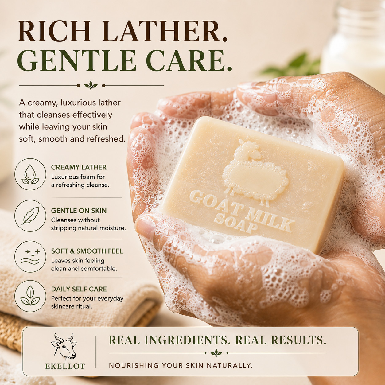 EKELLOT Handmade Goat Milk Soap 3-Pack | Free Shipping | Natural Bath Soap | 100