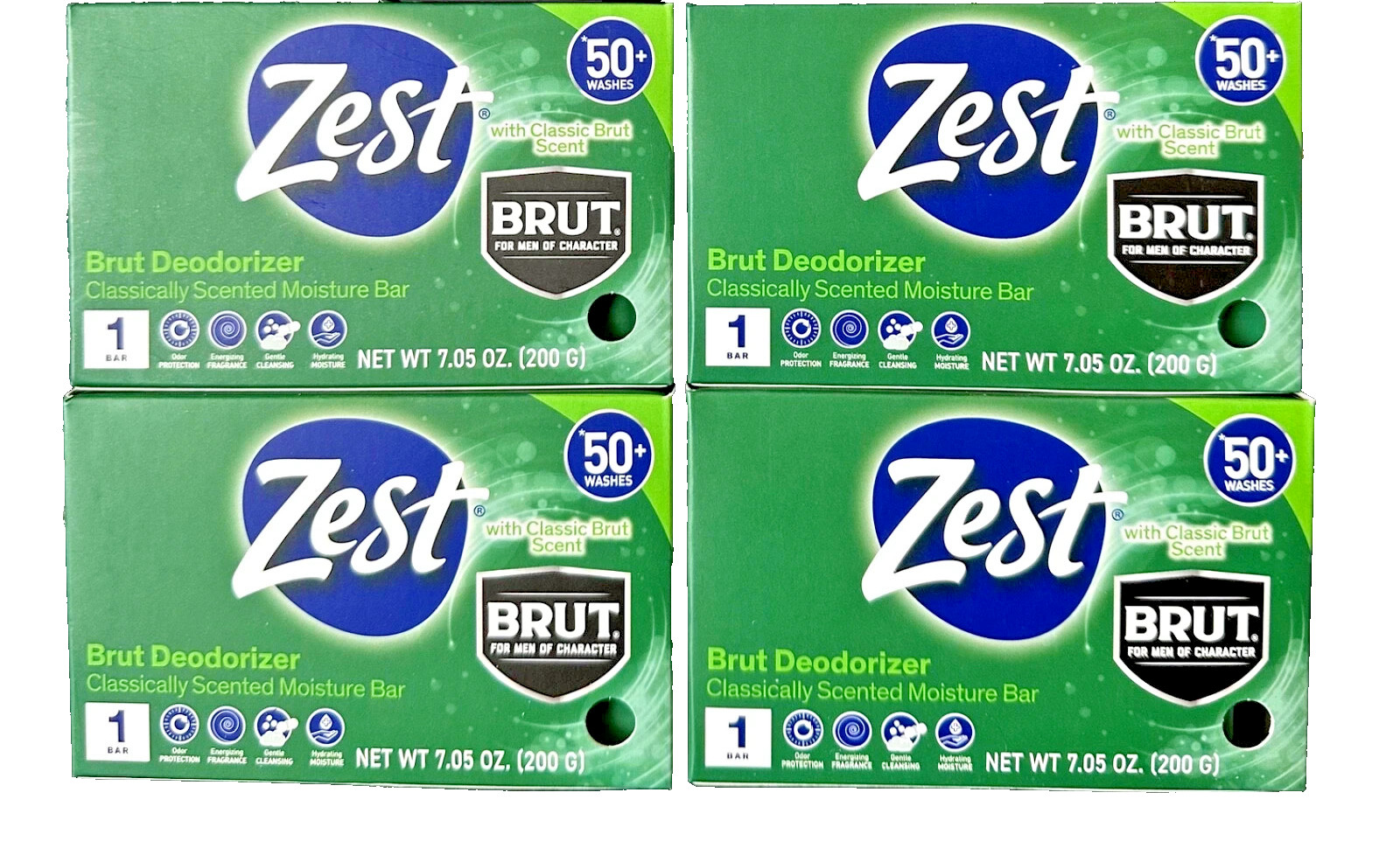 4x ZEST BRUT BARS DEODORIZER CLASSICALLY SCENTED MOISTURE SOAP BAR 50+ WASHES Ea