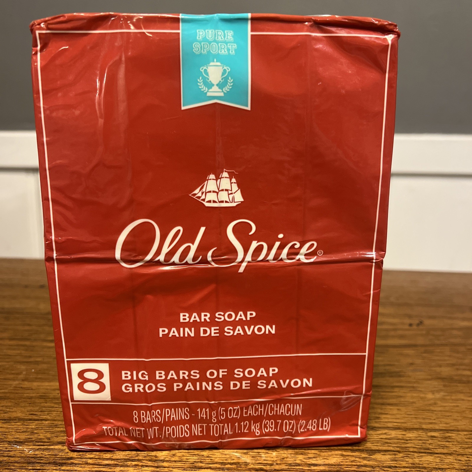 Old Spice Bar Soap Big Bars Pure Sport 8 Pack 5oz Each! Mens New Sealed