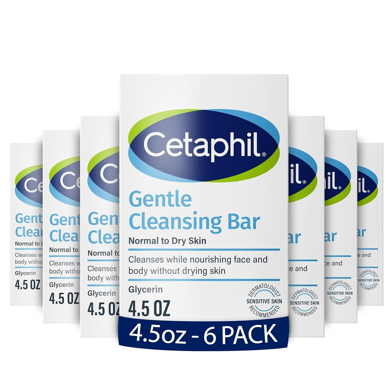 CETAPHIL Gentle Cleansing Bar Soap Nourishing Dry Sensitive Skin 4.5oz, 6-Pack