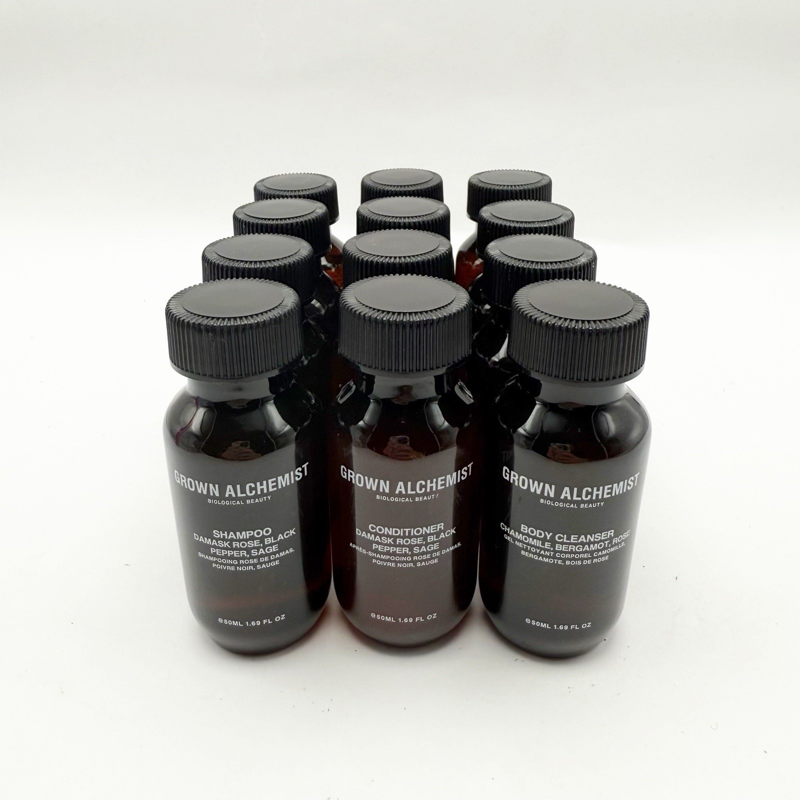 Grown Alchemist 12 Combo Lot 1.69 oz ea Shampoo/Conditioner/Body Cleanser Travel