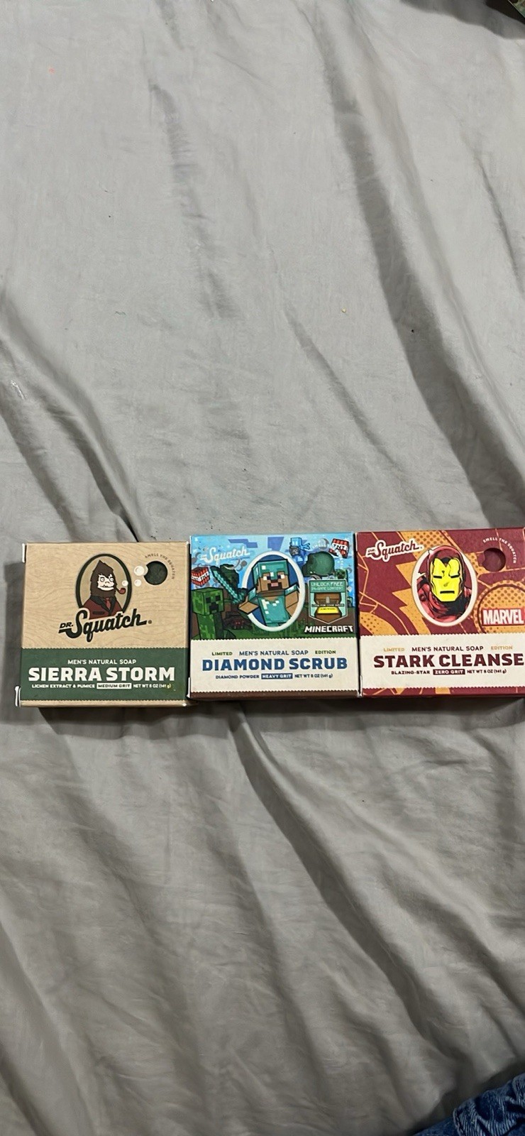 Dr. Squatch Men’s Body Soap Bars 3-Pack Sierra Storm Diamond Scrub Stark Cleanse