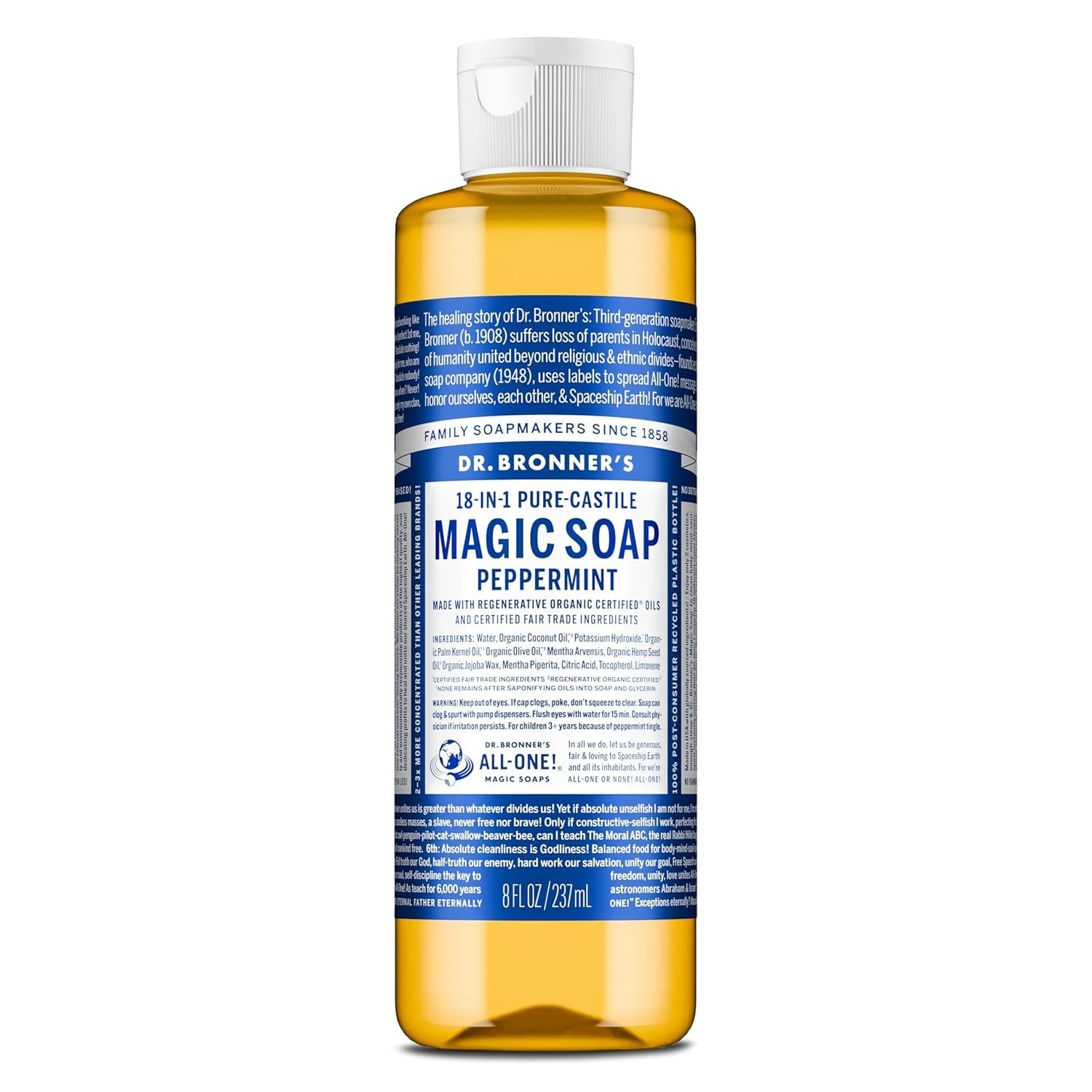 Pure-Castile Magic Liquid Soap Peppermint, 8 Ounce- Made with Organic Oils, 1…