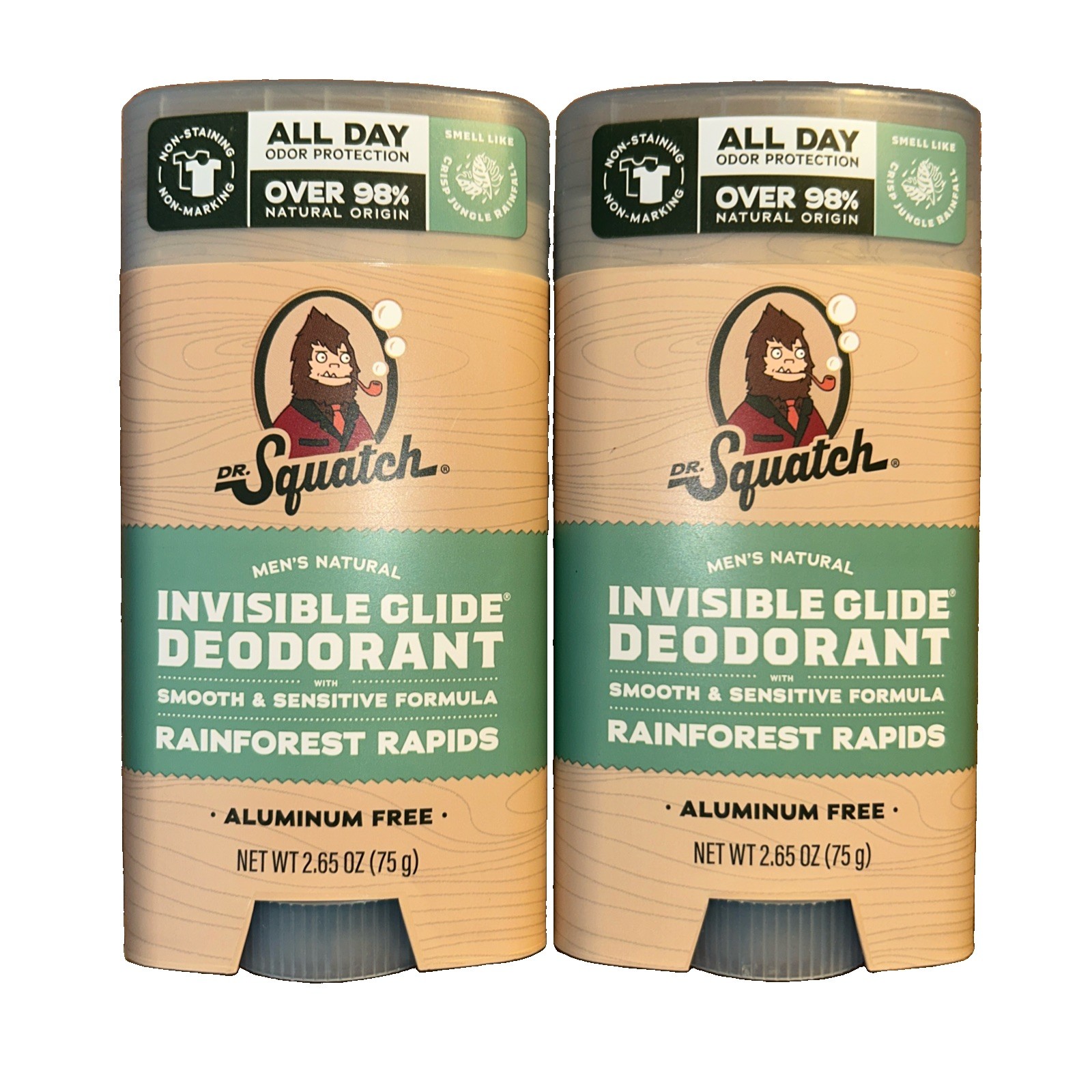 New! 2-Pack Dr. Squatch RAINFOREST RAPIDS Invisible Glide Deodorant 2.65oz