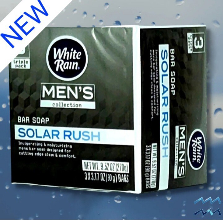 🩶 WHITE RAIN 🩶 MEN’S (3-BARS) 3.17 Oz. 🩶🫧 ●SOLAR RUSH● 🫧 Moisturizing Soap.