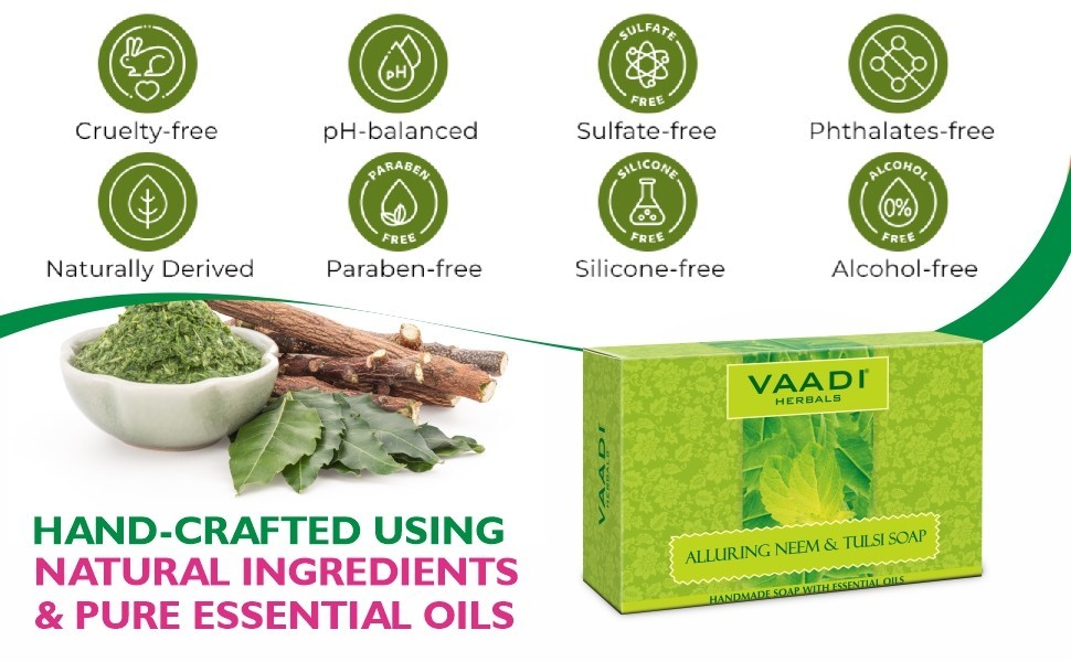 Neem Tulsi Soap with Tea Tree Oil | Pack of 4 Bars (5.30 oz each) |All Skin Type