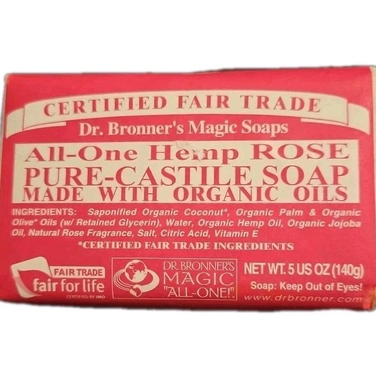 Dr Bronner’s / Bronners Hemp Rose Scent Pure-Castile Magic Bar Soap Organic(New)