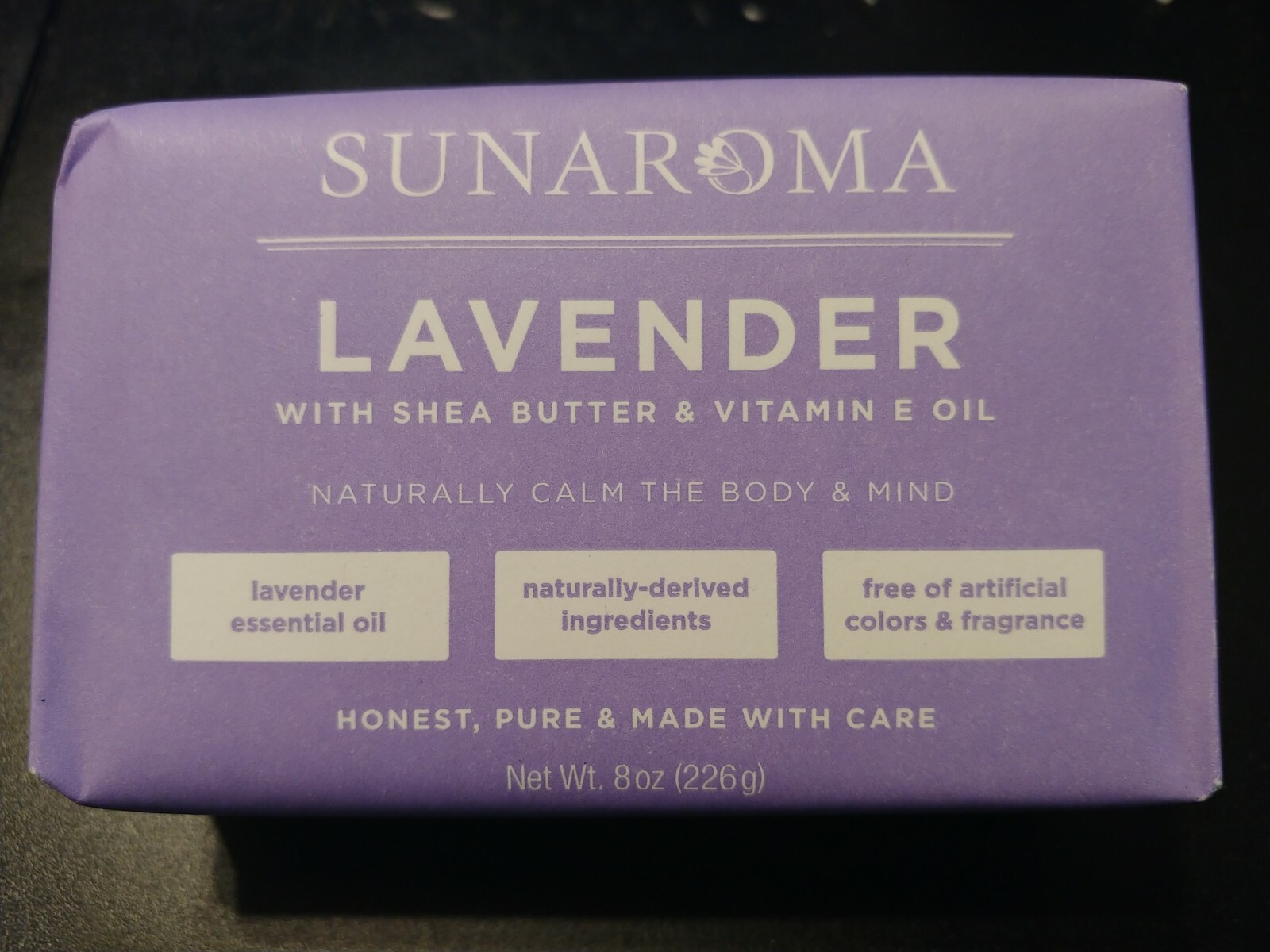 SUNAROMA LAVENDER WITH SHEA BUTTER & VITAMIN E OIL BLACK SOAP 8 OZ. BAR