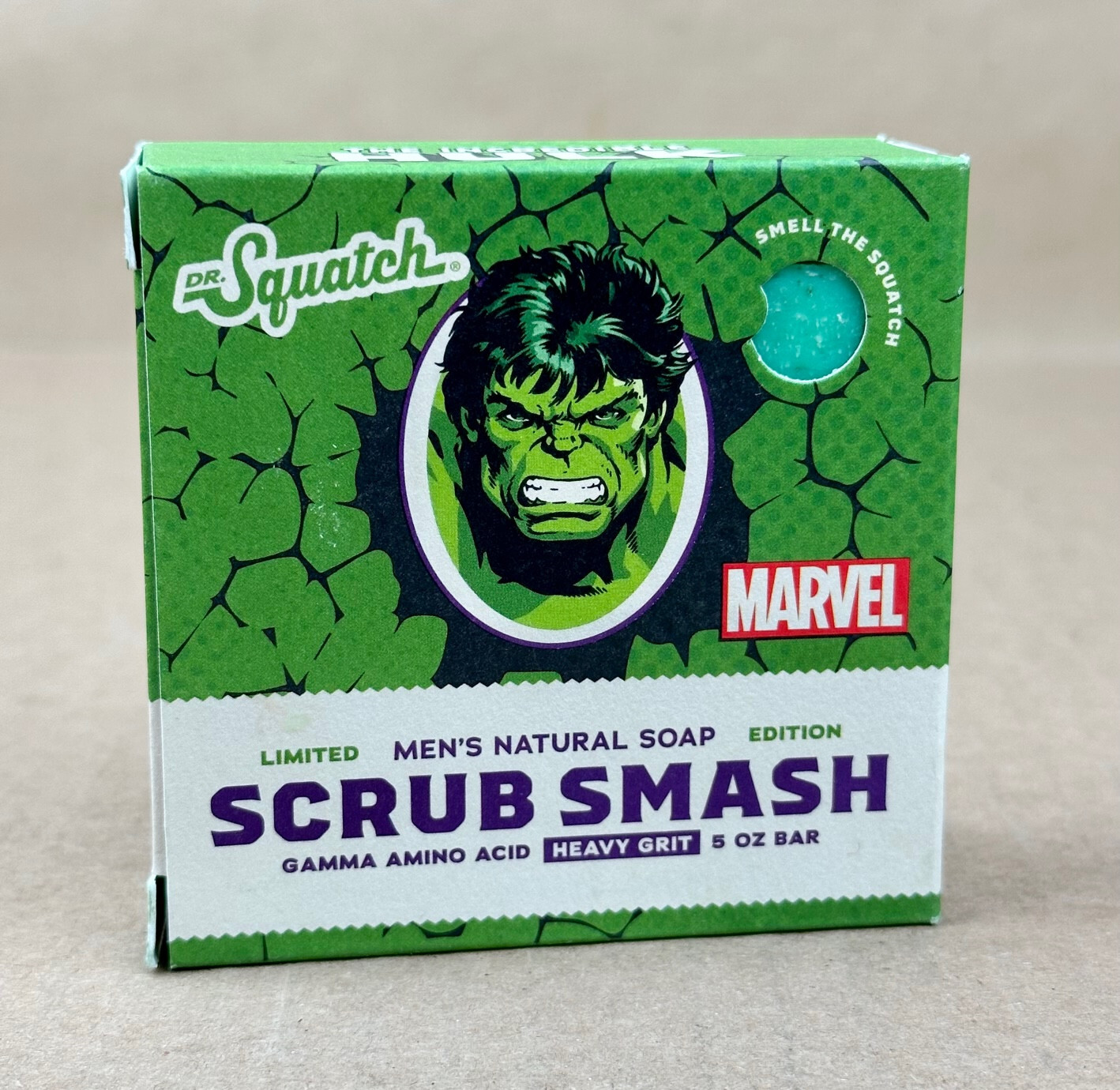 Dr. Squatch Scrub Smash 5 oz Soap Bar Marvel Incredible Hulk Heavy Grit