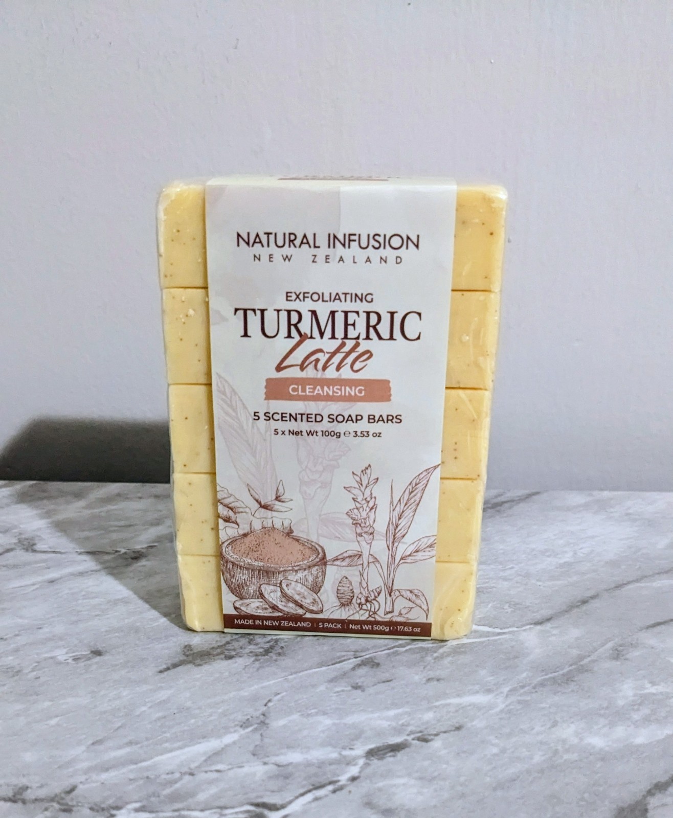 Natural Infusion New Zealand Exfoliating TURMERIC LATTE Soap Bars 5 Pk 17.6 oz