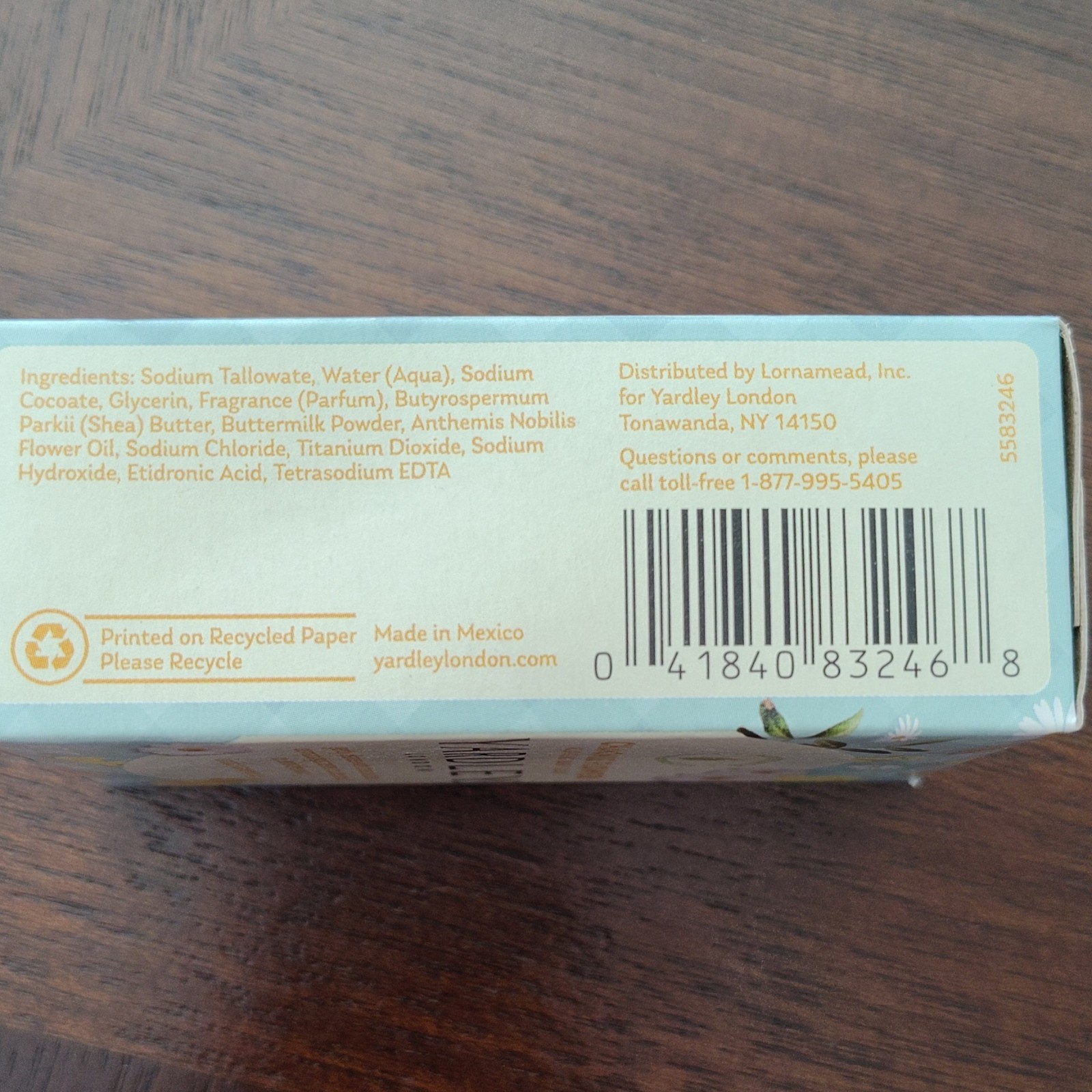 Yardley London Nourishing Baby Bar Soap Chamomile 4 oz Paraben-Free