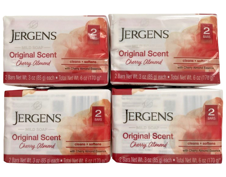 Jergens Cherry Almond Mild Soap Original Scent – 8 Bars (4x 2 Pack) – 3 Oz Each
