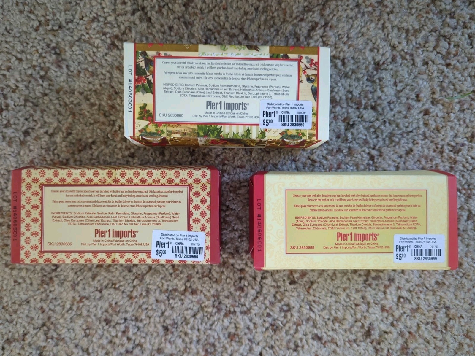 Pier 1 Imports Bath Soap 3 Bars 10 Oz Red Currant Cranberry Spice Vanilla NIB