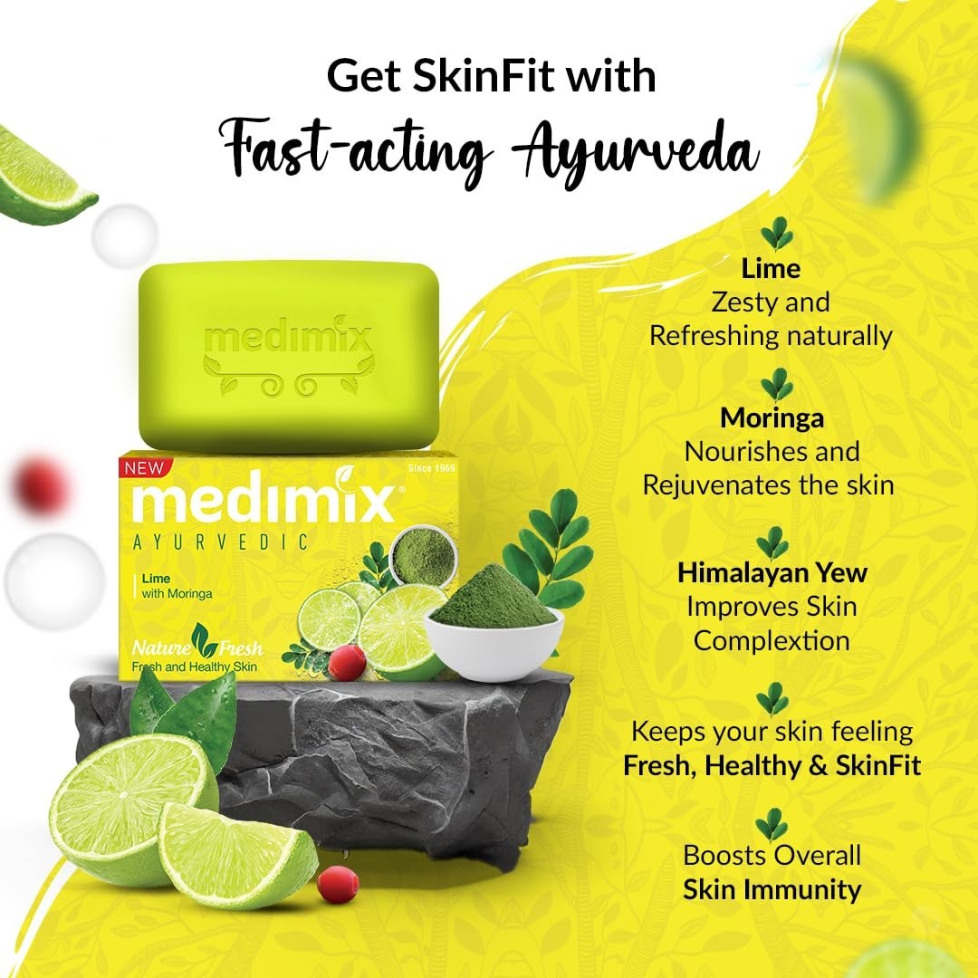 Medimix Ayurvedic Lime Moringa Soap 125g x 5 Pack Herbal Vegan Bathing Bar