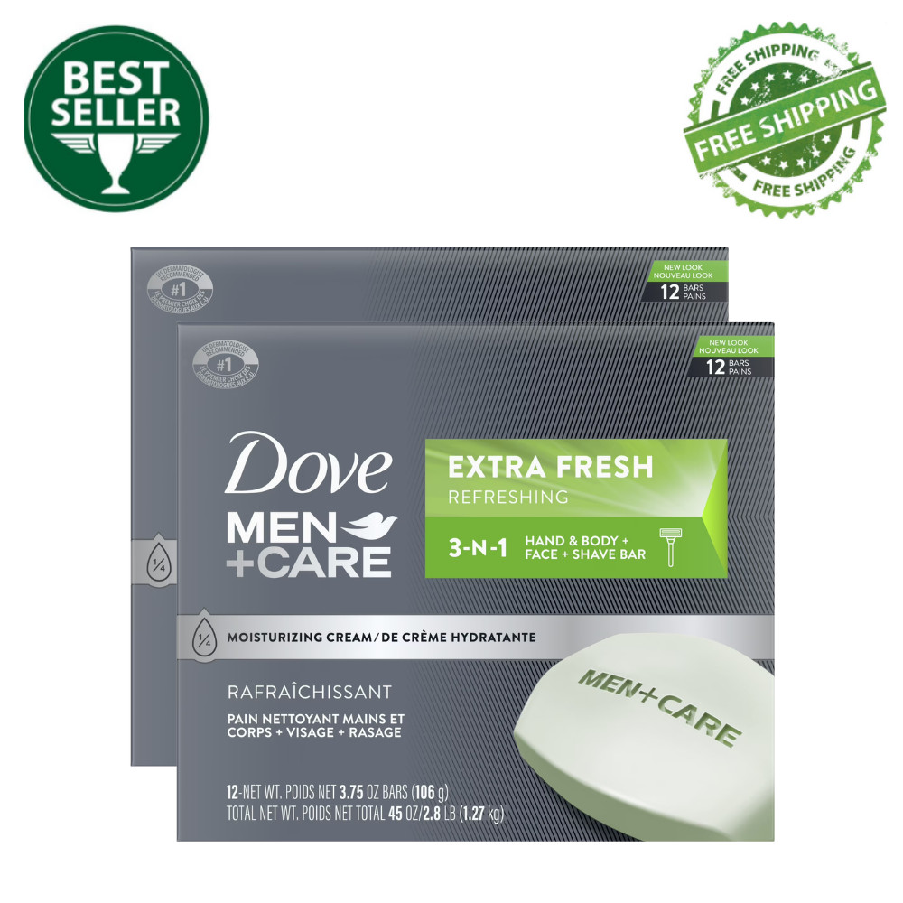 Dove Men+Care 3-in-1 Bar Soap, Extra Fresh, Body, Face & Shave, 3.75oz, 24 Bars