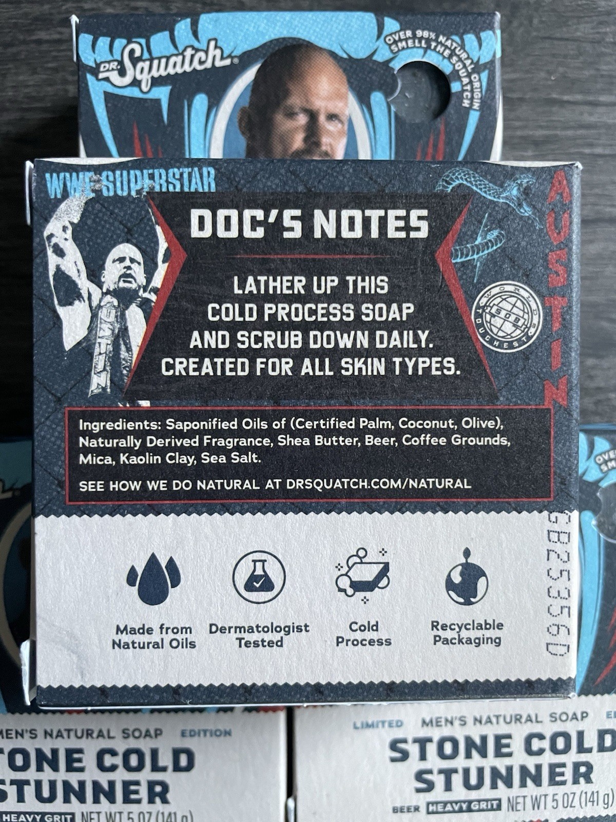 4 Bars Dr. Squatch Men’s Natural Soap Steve Austin Stone Cold Stunner 5 oz NEW