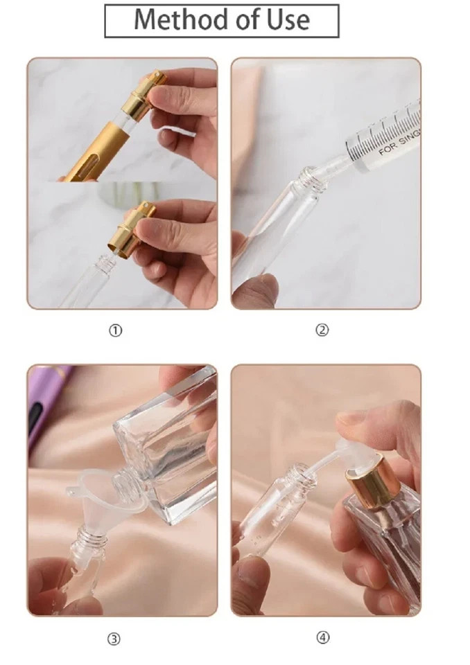 3 Pack 10ml Perfume Atomizer Bottles Refillable Travel Spray Pump Set Leakproof