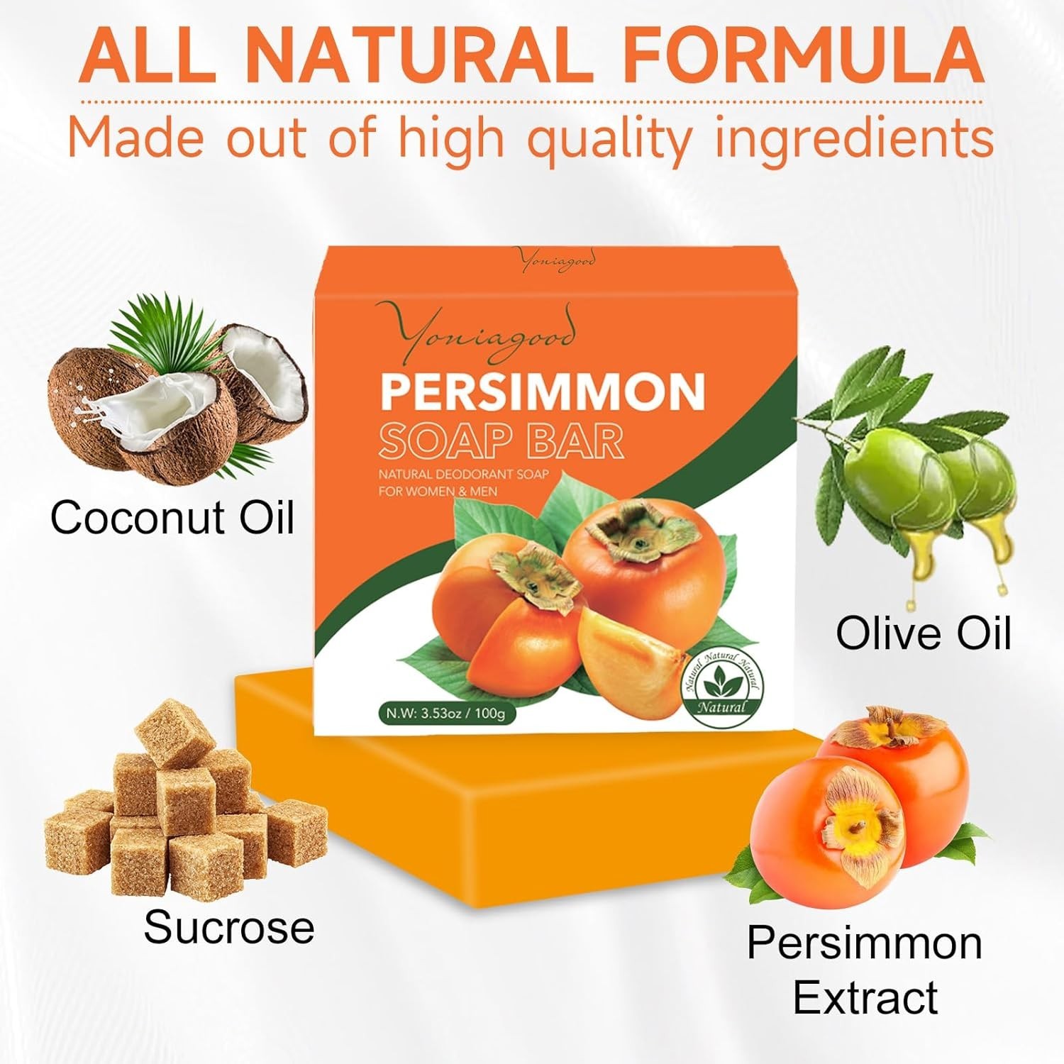 yoniagood 3 PCS Persimmon Soap Bar for Body Odor 3.53 Ounce (Pack of 3)