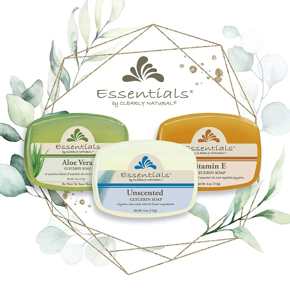 Clearly Natural Essentials Glycerin Bar Soap, Unscented, 4 Ounce, Pack of 12 (Pa