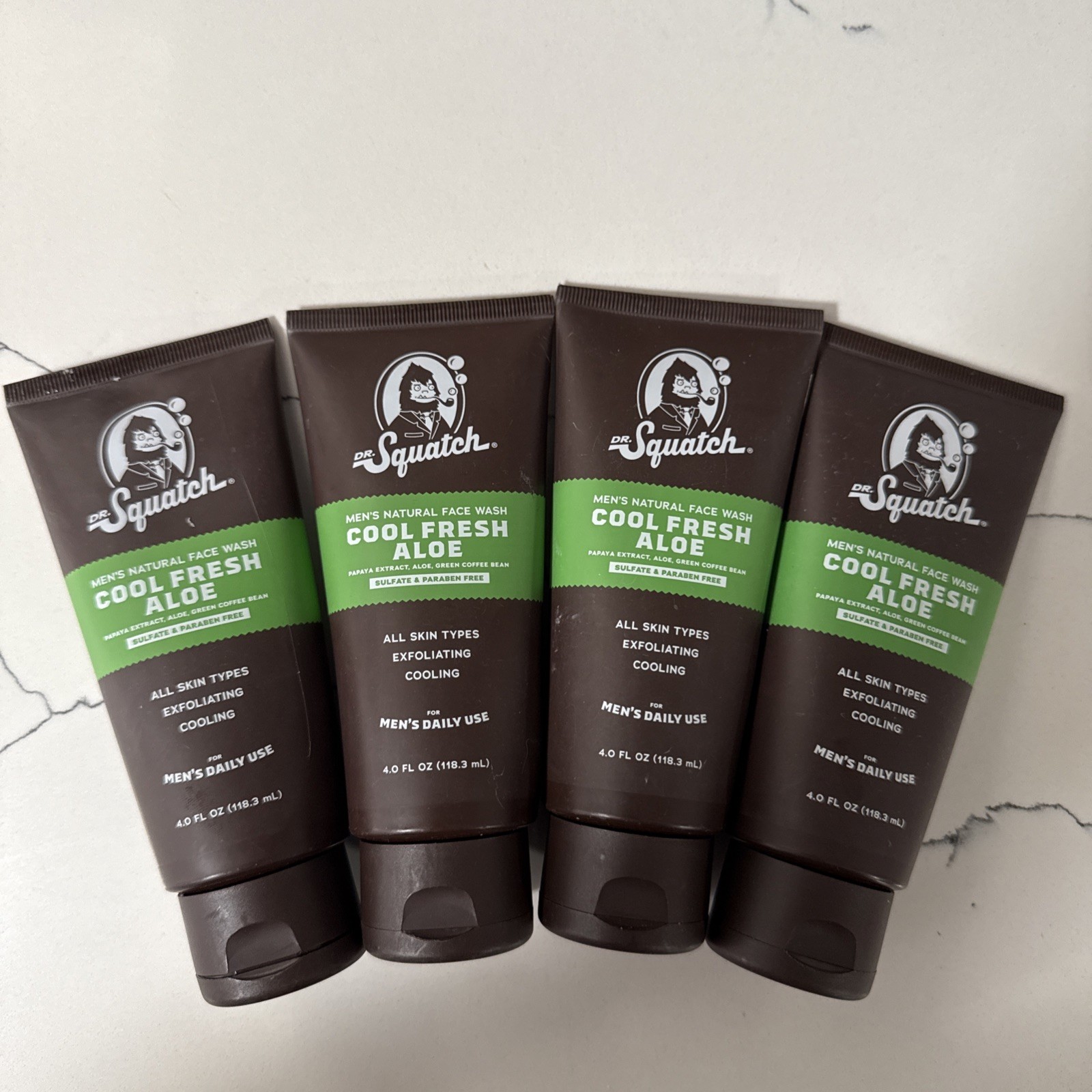 DR SQUATCH Mens Natural Face Wash COOL FRESH ALOE (4.0 fl oz) SEALED (4 pack)