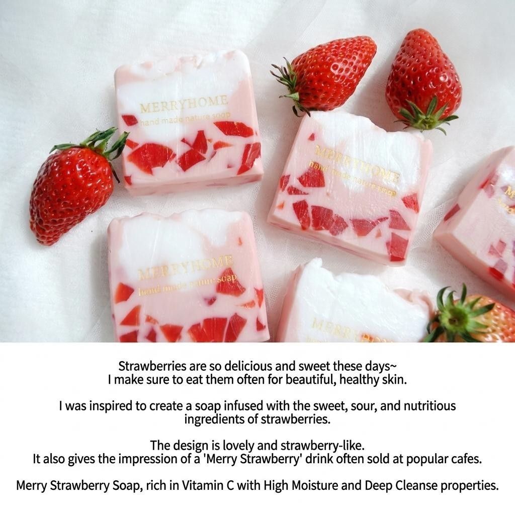 [K Beauty] Merry Home Strawberry Handmade Soap Vitamin C Milia 110g / 3.88 oz