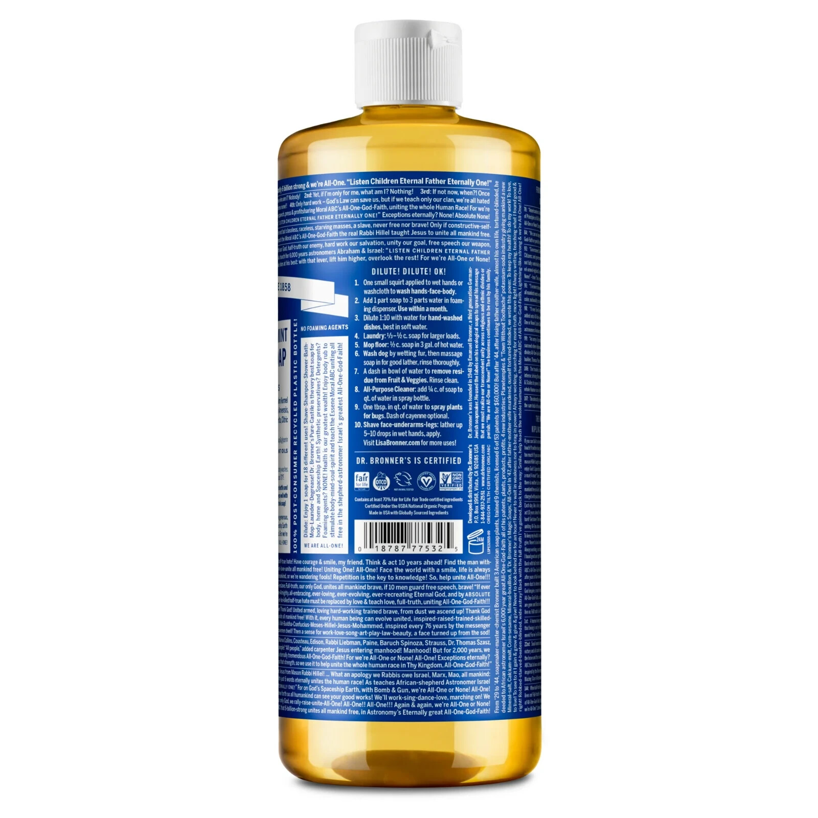 Dr. Bronner’s Magic Soap – Castile Liquid – Peppermint – 32 oz – 18-in-1 uses –