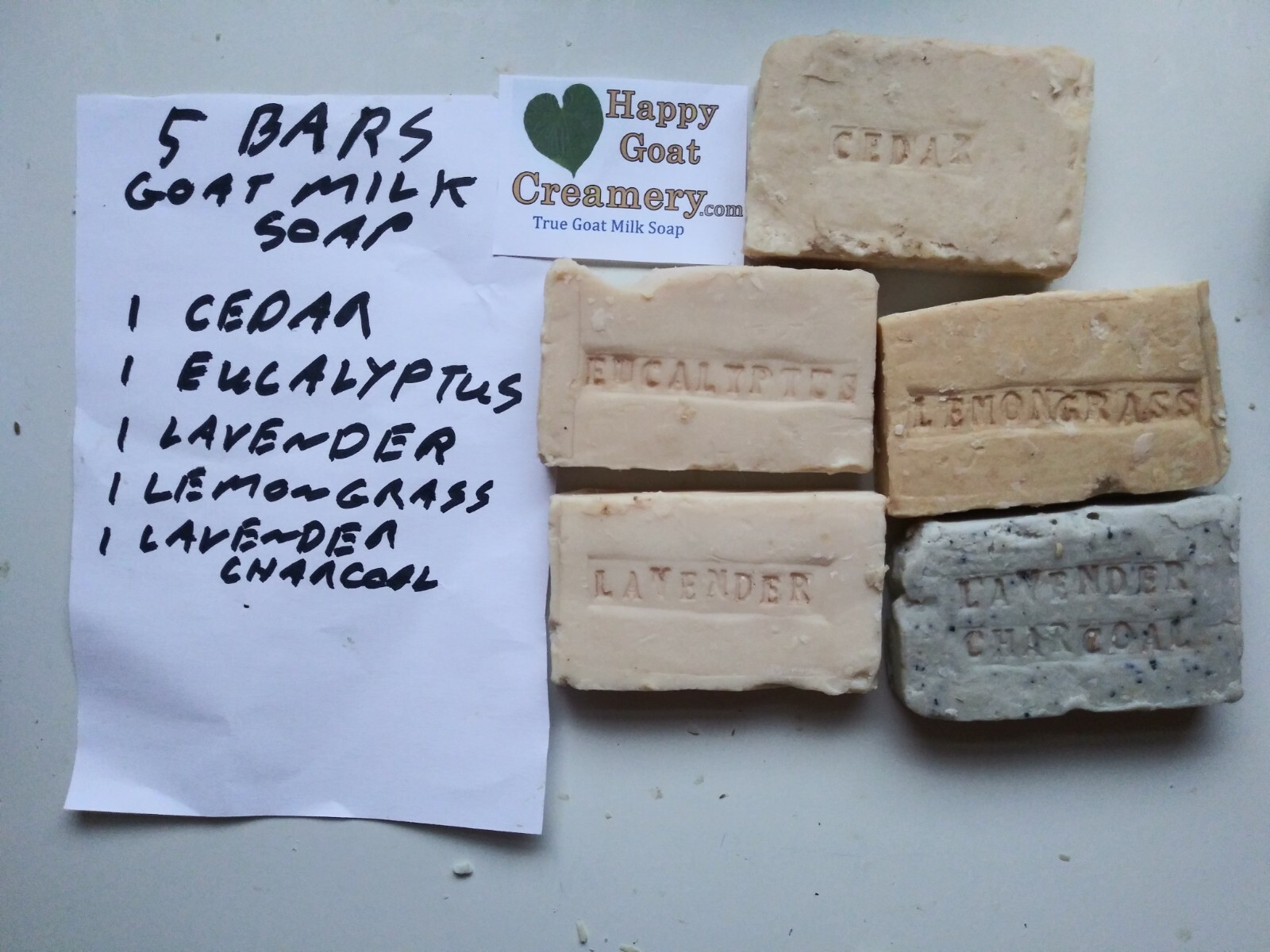 5 BARS RAW GOAT MILK SOAP PURE ESSENTIAL OILS HAPPY GOAT CREAMERY CHEAP BULK LOT