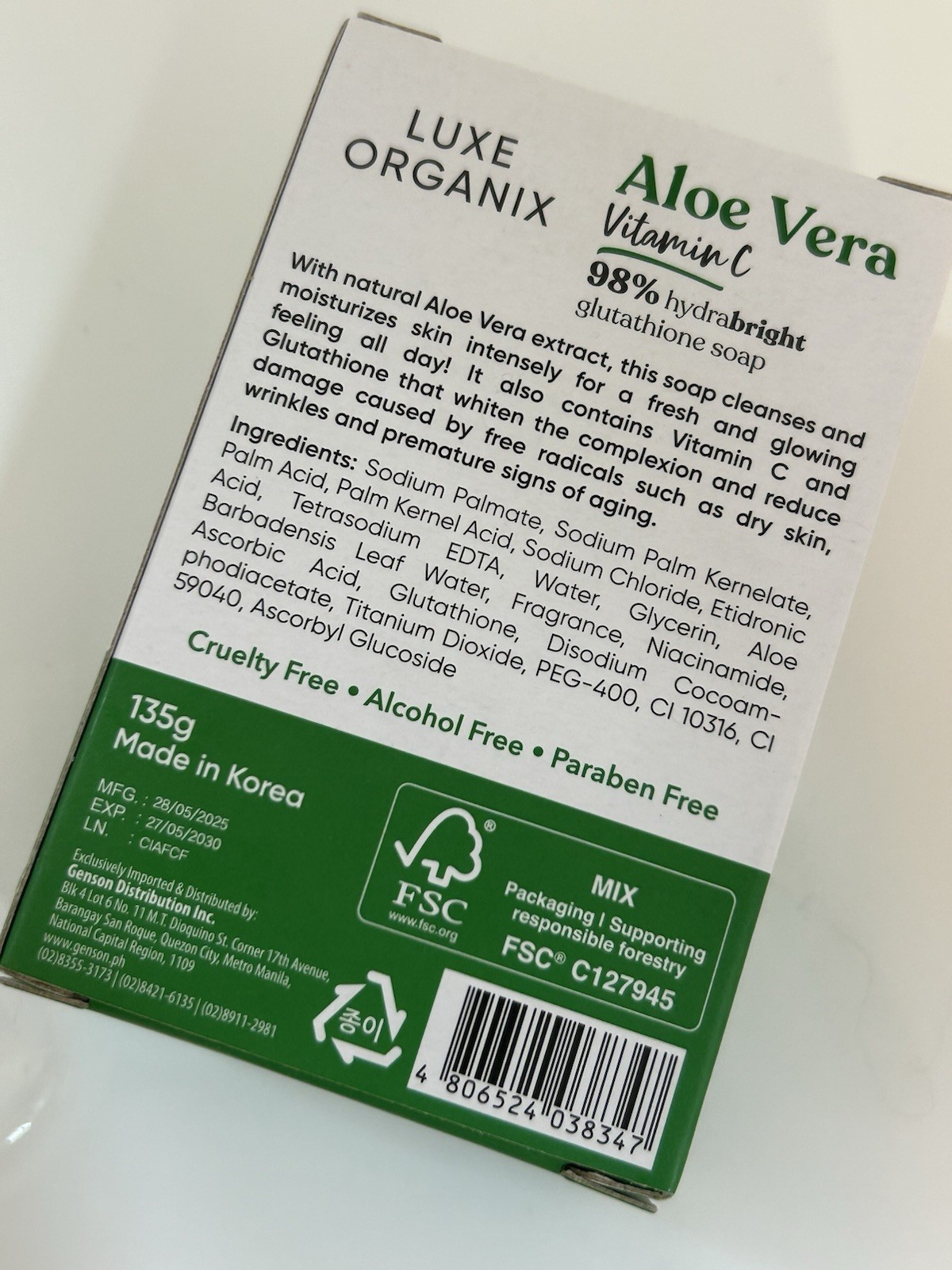 Luxe Organix Aloe Vera Vitamin C Glutathione Soap Bar Moisturizing Brightening