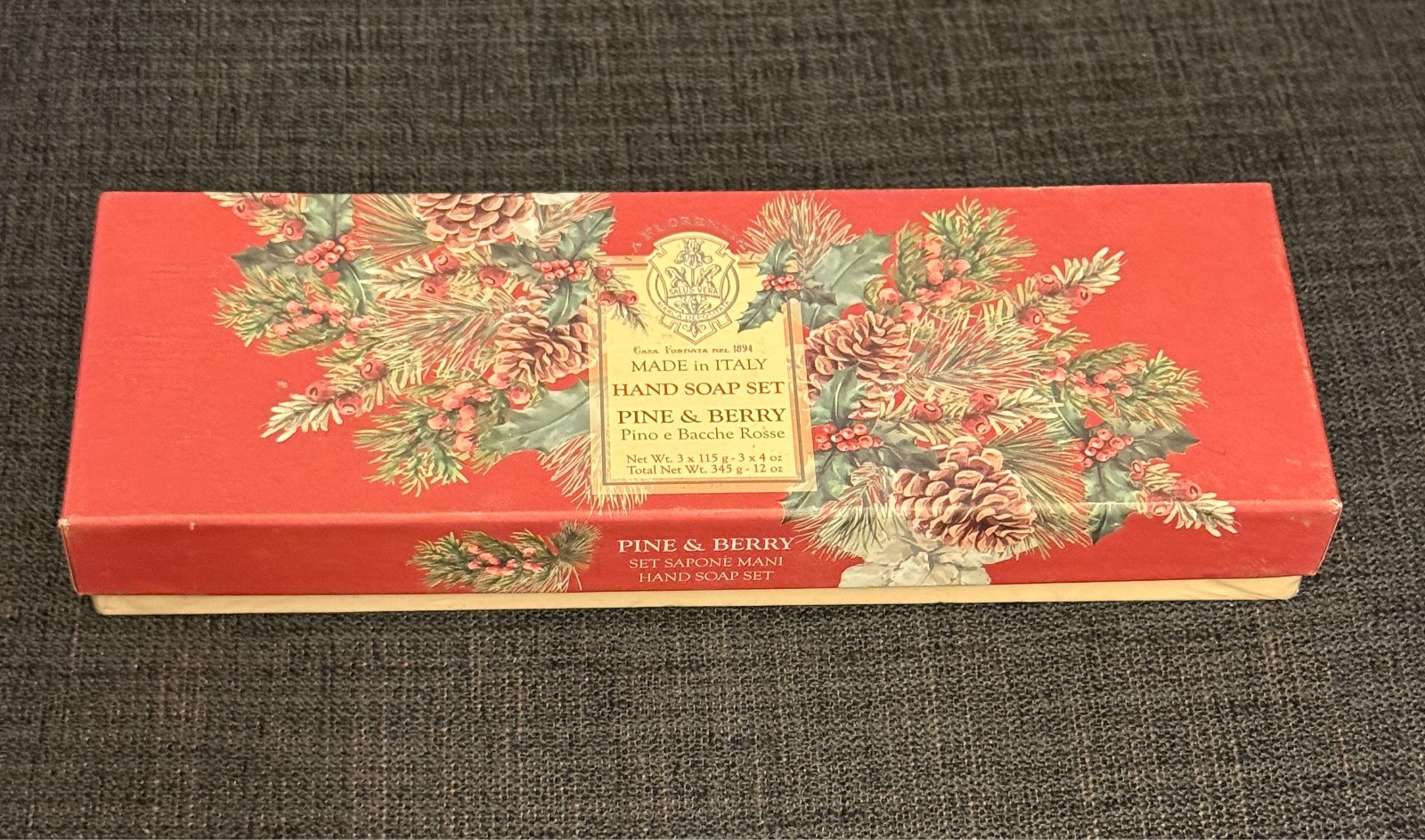 La Florentina Luxury Natural Pine & Berry Bar Soap Set -3x14oz Handmade In Italy
