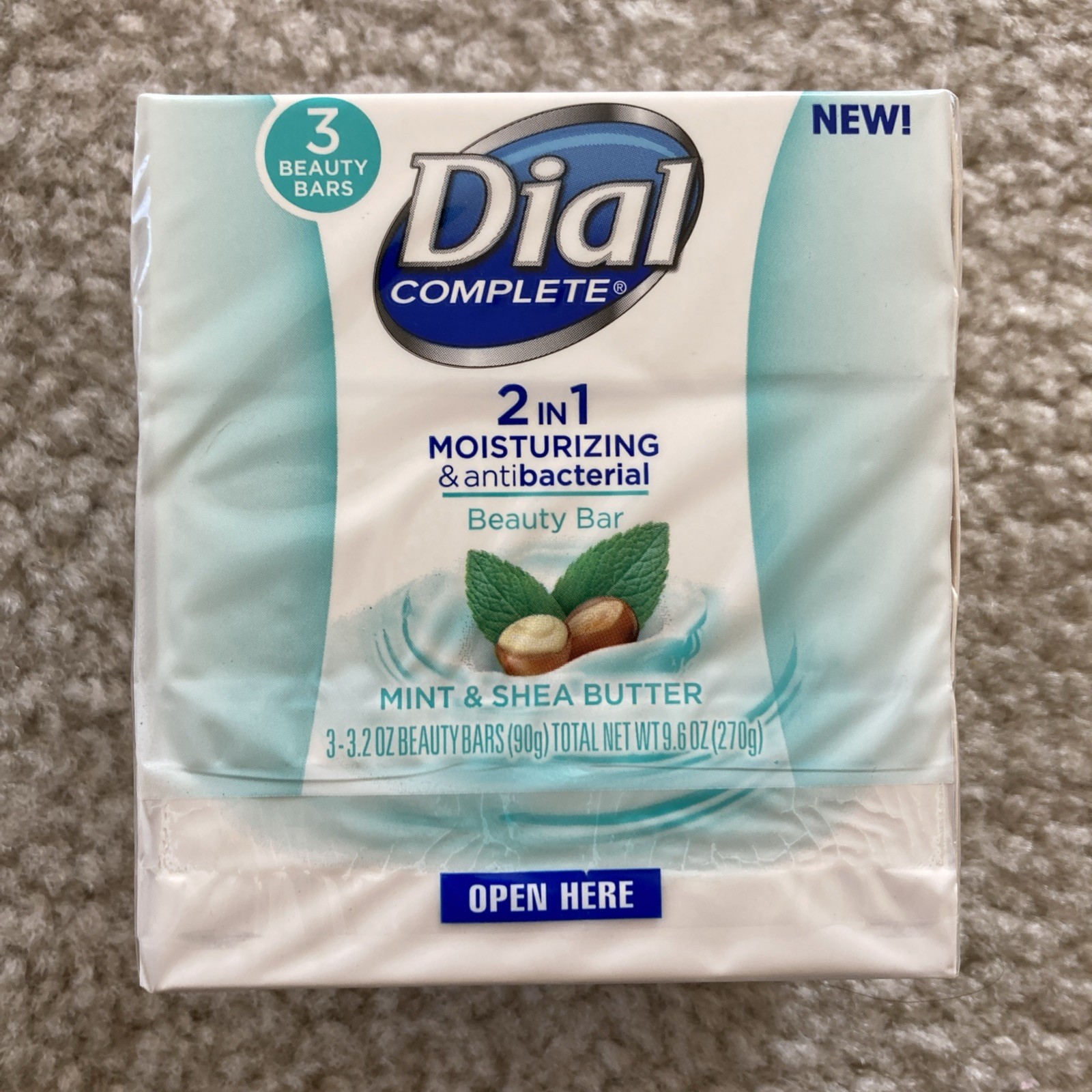 One Dial 3-Bar Mint and Shea Butter Bar Soap Total 3 Bars 3.2 Oz Each