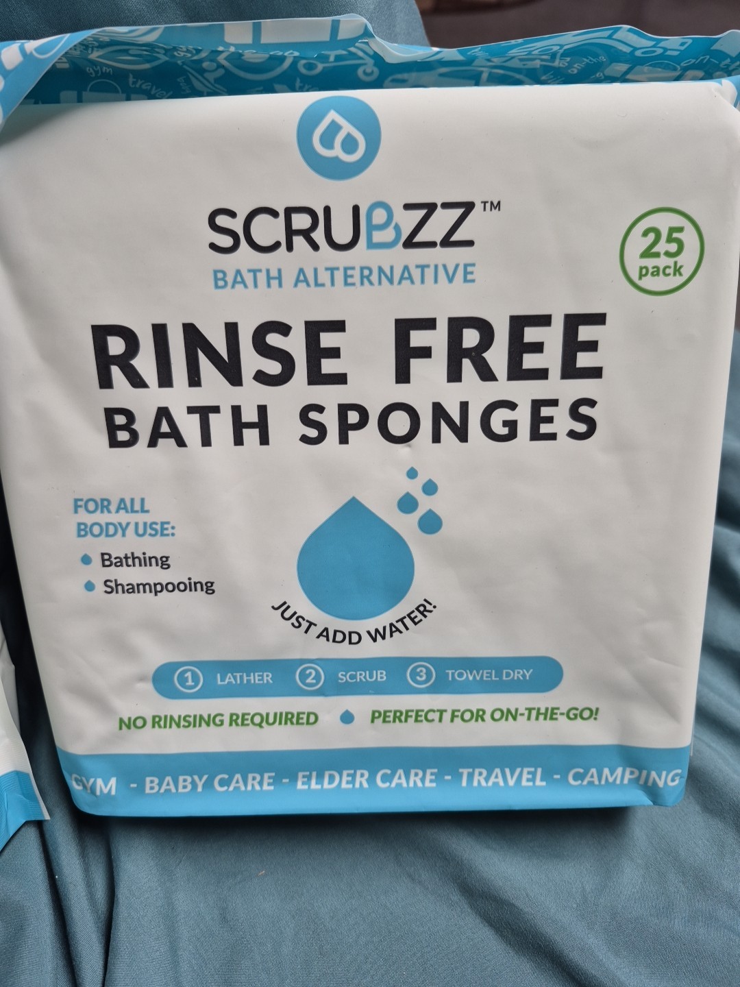 Lot Of 3- Scrubzz Bath Alternative Rinse Free Bath Sponges Soap 25 Per Pack