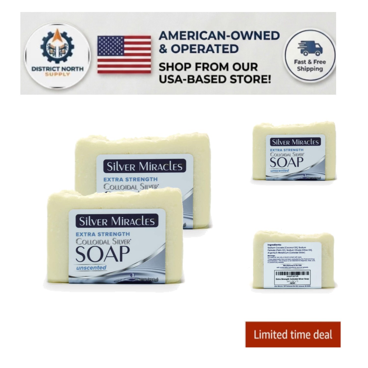 Organic Colloidal Silver Soap – Extra Strength, 7oz Bars – Handmade & Unscented