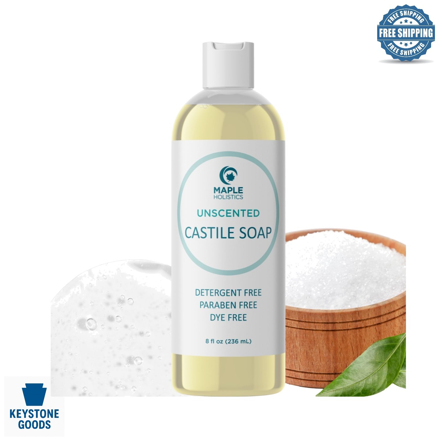 8oz Unscented Liquid Castile Soap for Sensitive Skin & All-Purpose Use