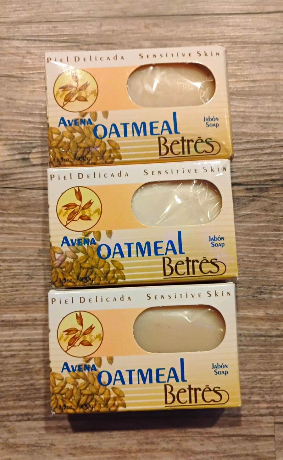 Betrès Oatmeal Avena Cleansing Bar Soap for Sensitive Skin, Lot of 3, 3.5 oz
