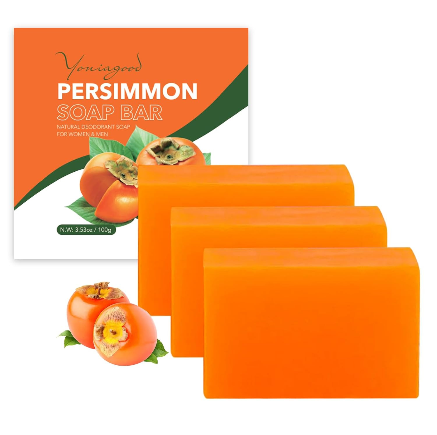 Yoniagood 3 PCS Persimmon Soap Bar for Body Odor Control,Natural Refreshing Body