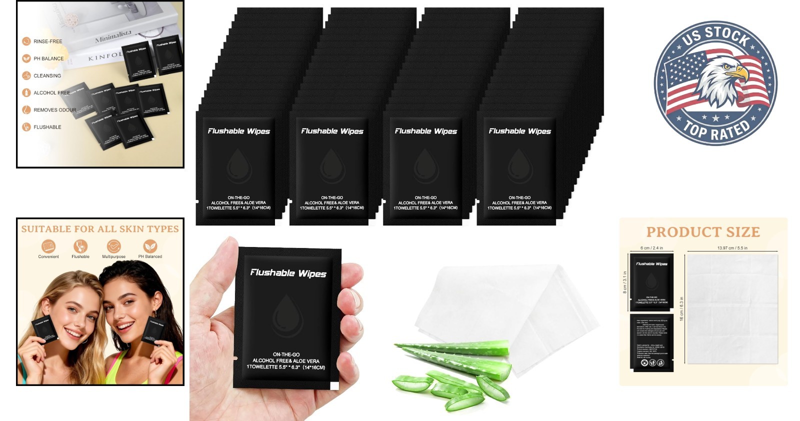 Odor Eliminating Flushable Wipes – Moisturizing Aloe Vera, Perfect for On-the-Go
