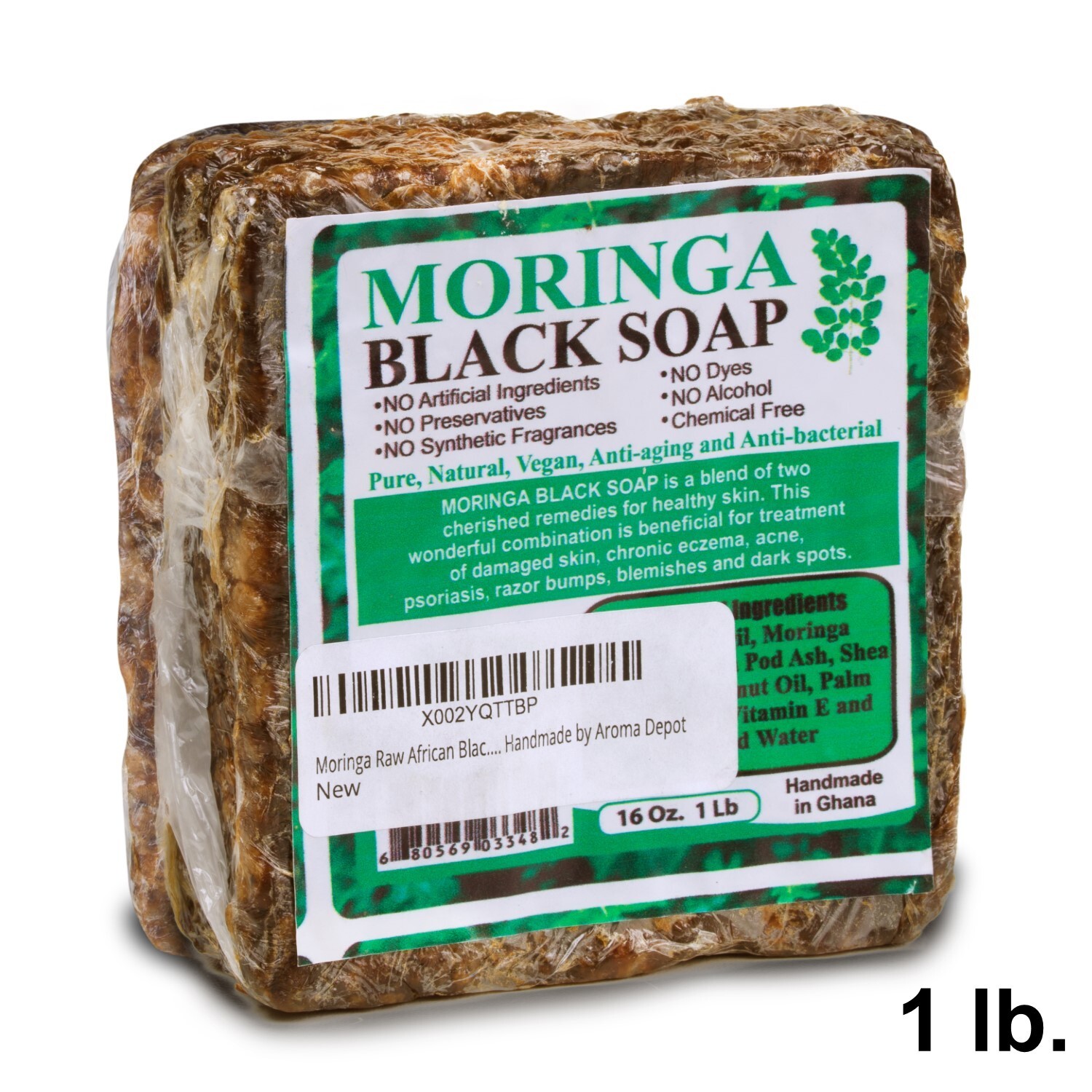 1 lb. MORINGA Black Soap Vegan Organic Unrefined 100% Natural Anti Acne/Fungus