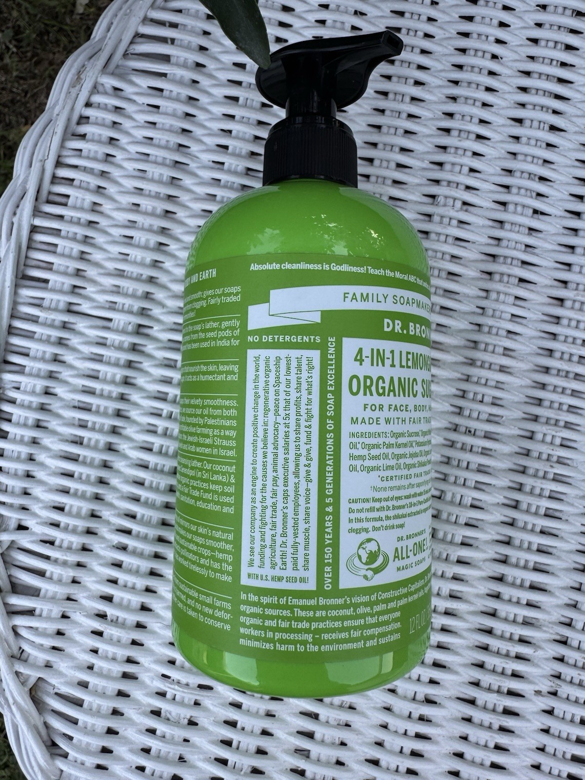 BUNDLE 4 Dr Bronners 4-in-One Lemongrass Lime Organic Sugar Soap with Pump 12 oz