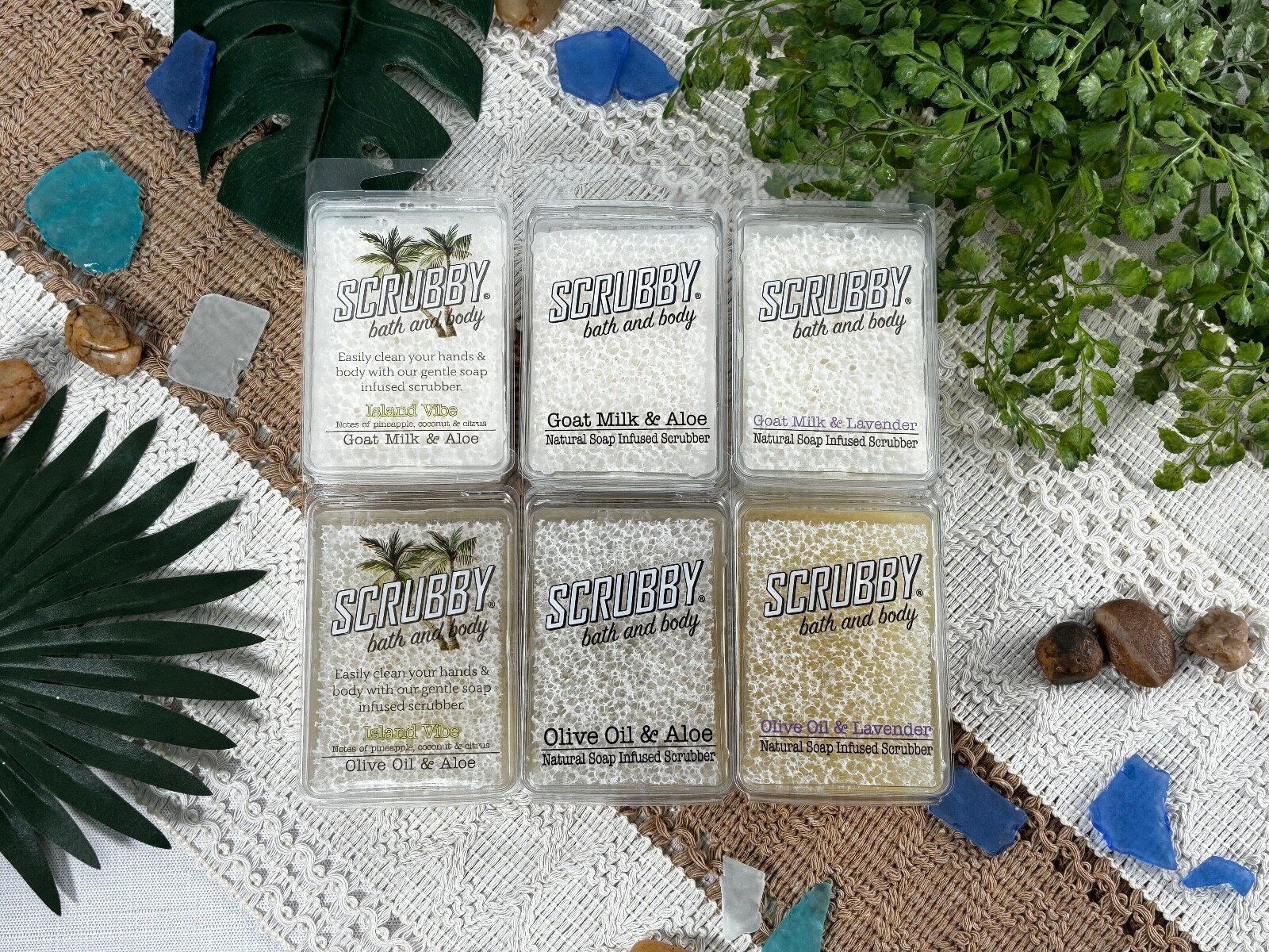 Scrubby Soap New Island Vibe Infused Scrubber- Goat Milk, Aloe, Lavender, Olive