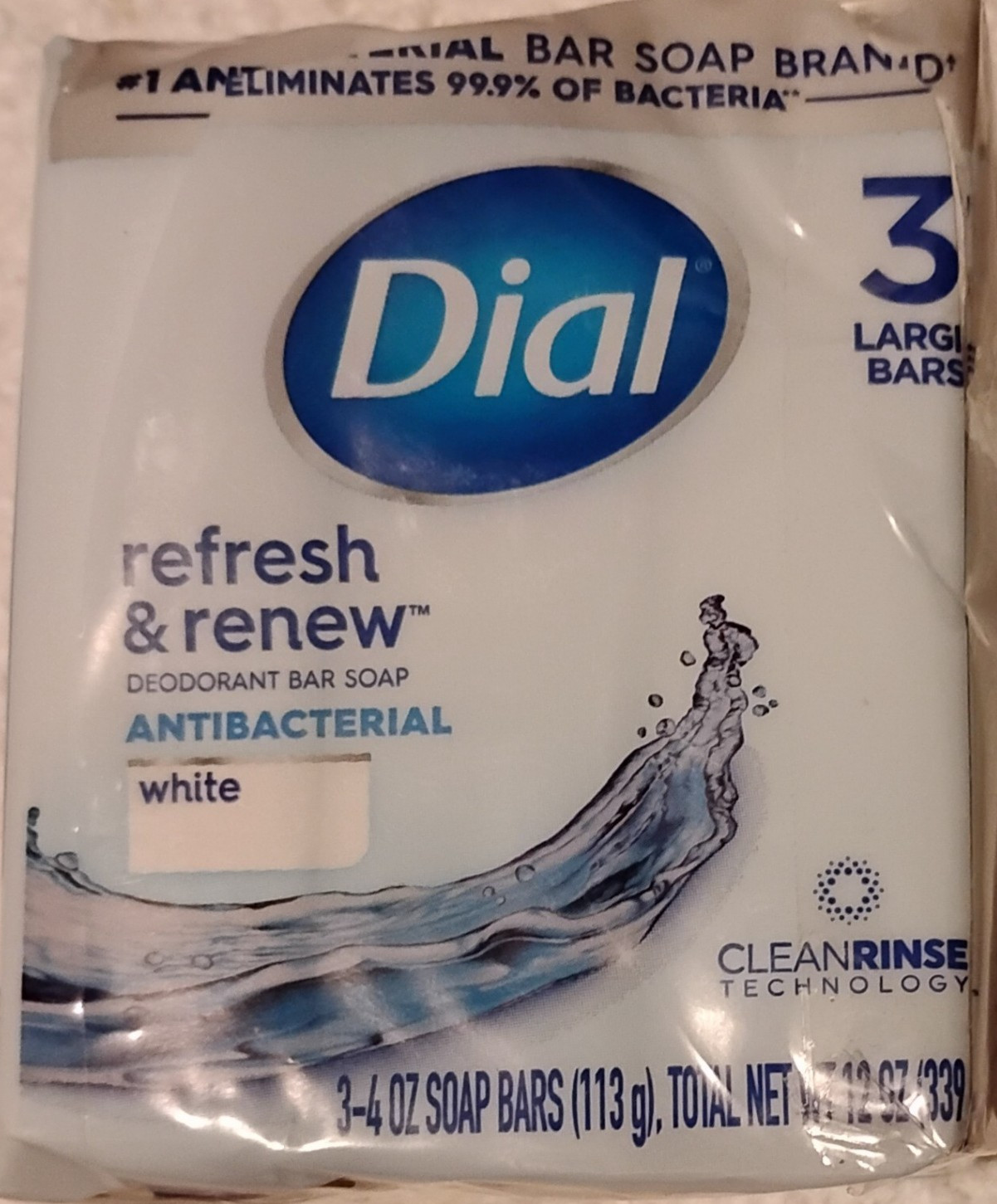3 Dial White Antibacterial Bar Soaps 4 oz Refresh & Renew New