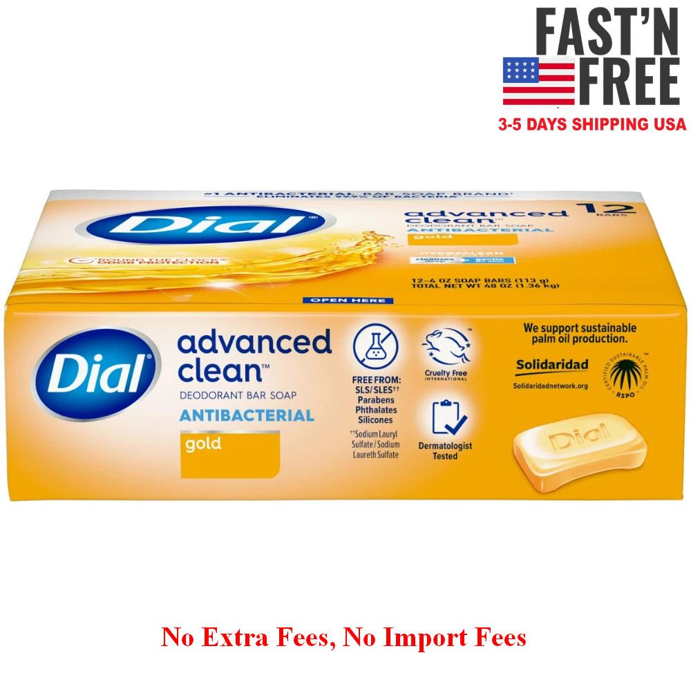 New Dial Antibacterial Deodorant Bar Soap, Advanced Clean, Gold, 48 Bars, 4 oz