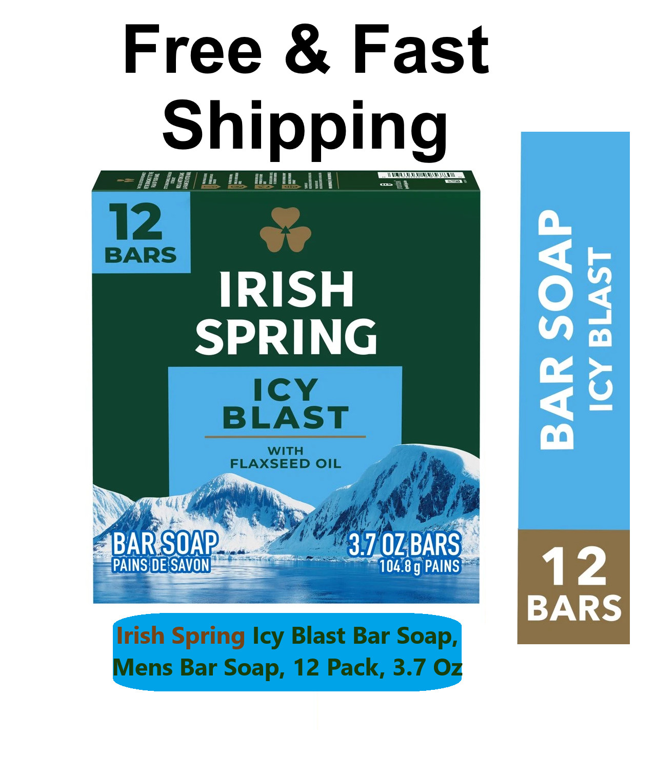 Irish Spring Icy Blast Bar Soap for Men, Mens Bar Soap, 12 Pack, 3.7 Oz Soap Bar