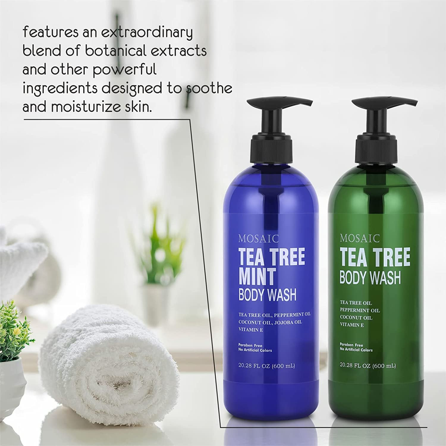 Tea Tree Body Wash & Shower Gel with Vitamin E for Jock Itch, Eczema 20oz 2-Pack