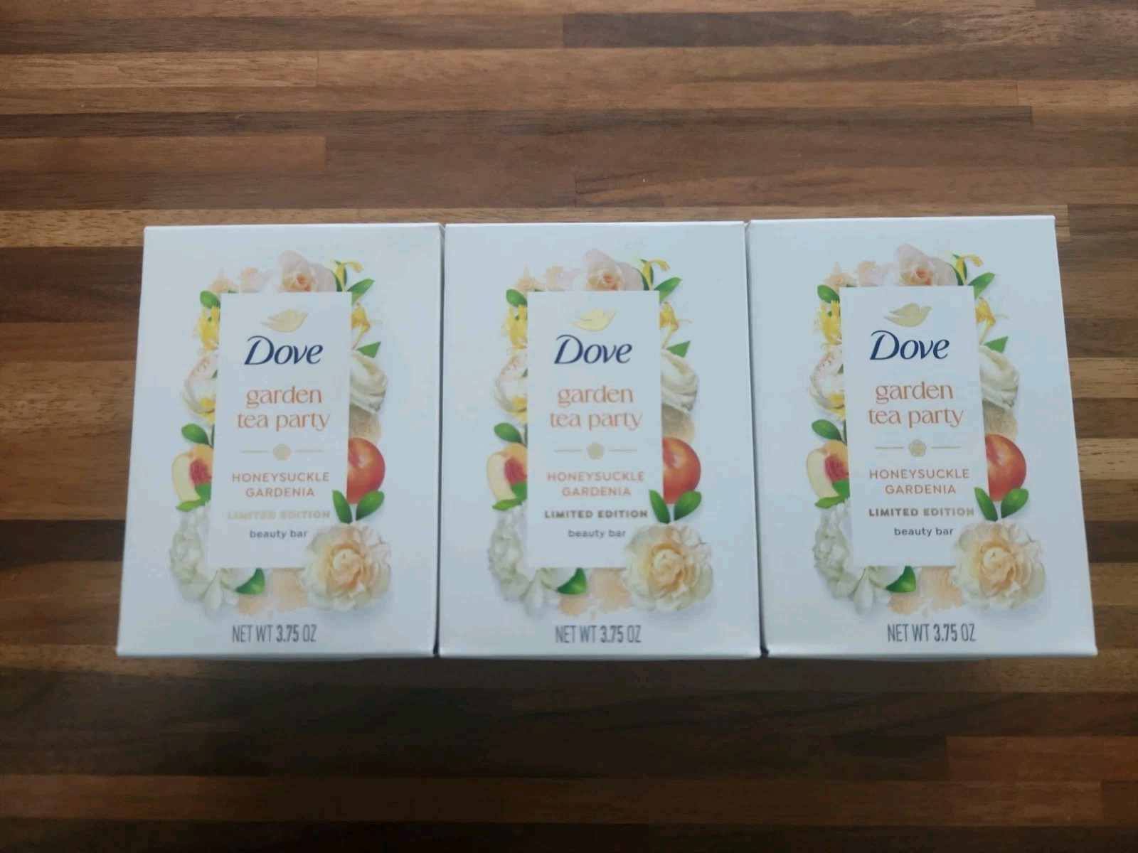 Dove Beauty Bar Honeysuckle/Gardenia Garden Tea Party Ltd Edition 3 Bars Soap