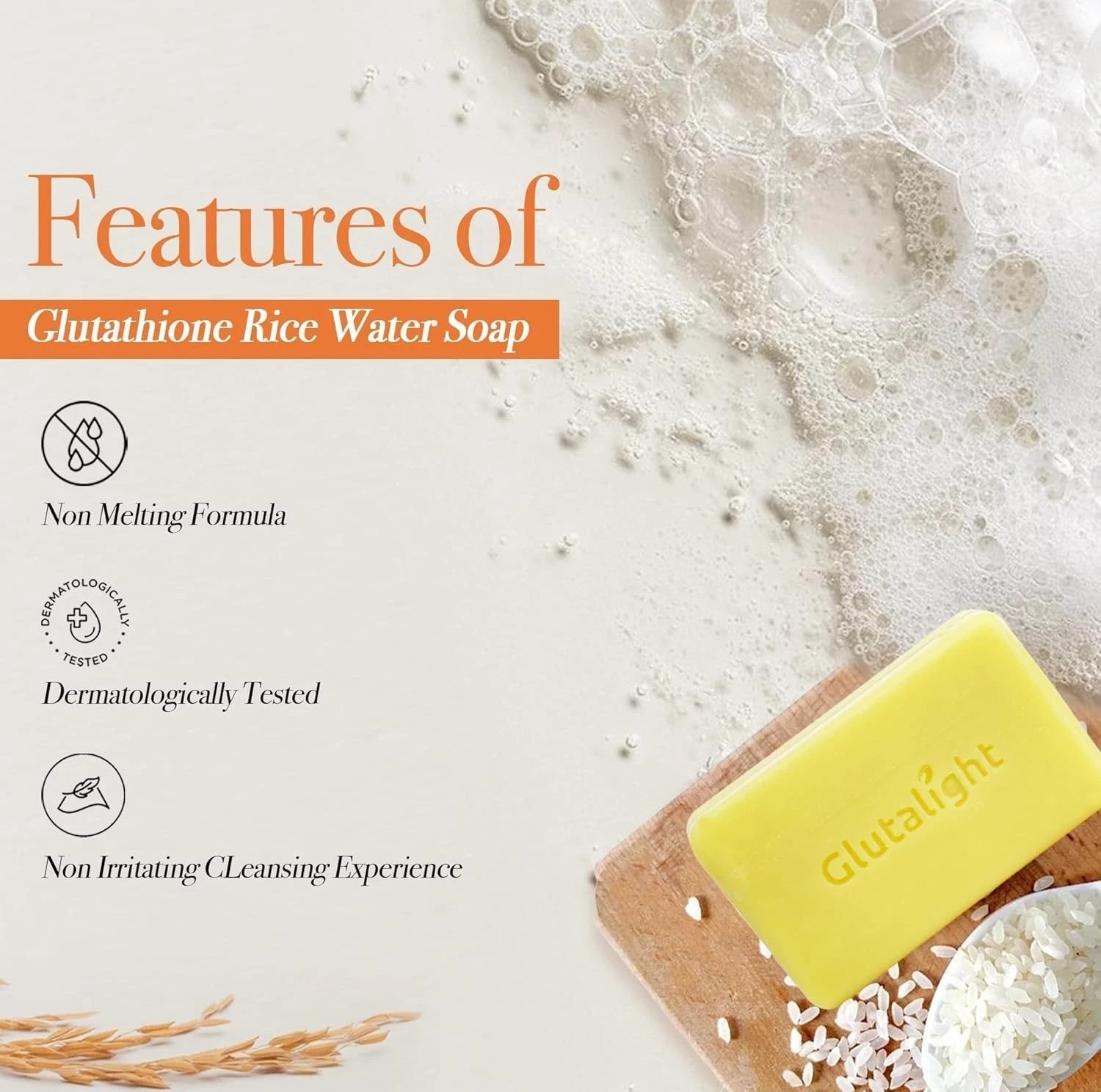 Glutalight Glutathione Rice Water Soap Fades Dark Spots & Hyperpigmentation 100g