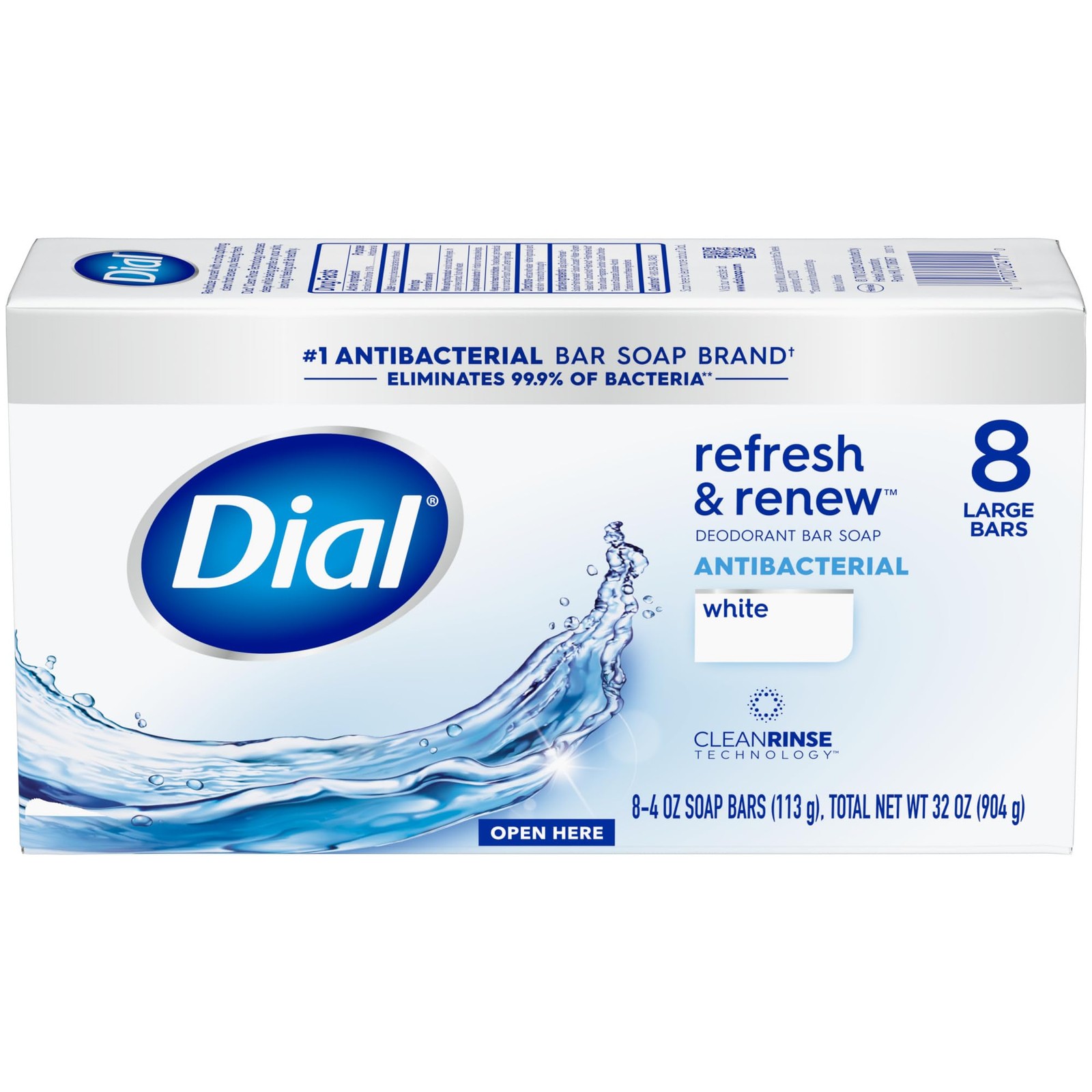 Dial Antibacterial Bar Soap, Refresh & Renew, 4 Ounce (Pack of 32), White