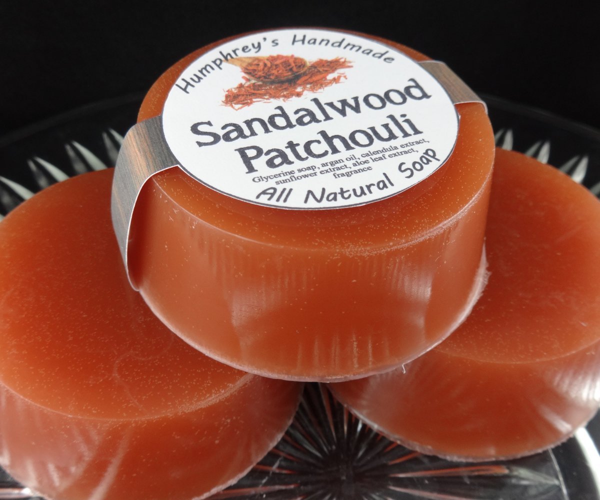 Men’s SANDALWOOD PATCHOULI Scent Shave Soap, Puck Beard Wash Bar USA Made Musk